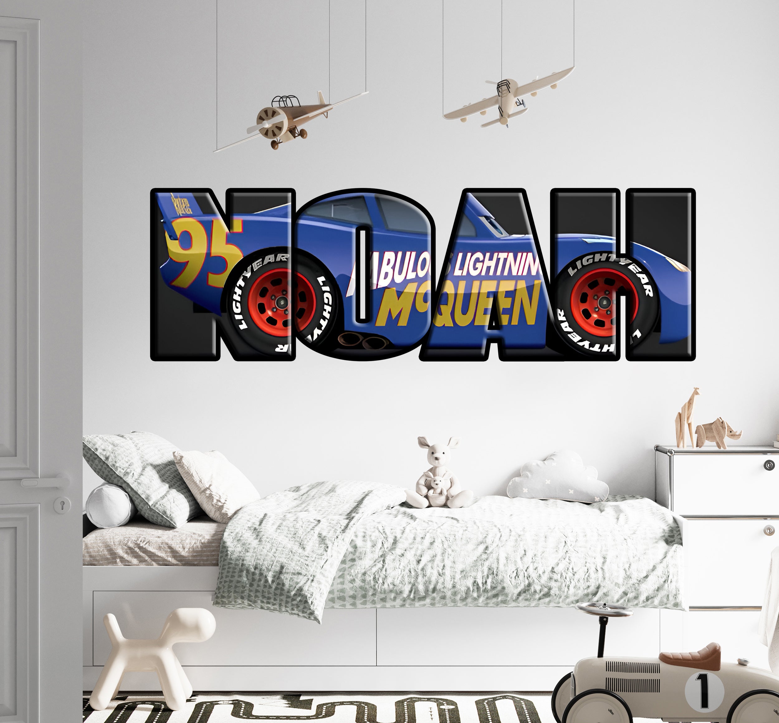 Disney Cars Blue Mcqueen Personalized Name Wall Sticker Removable Decal Custom Decor Art CMO15