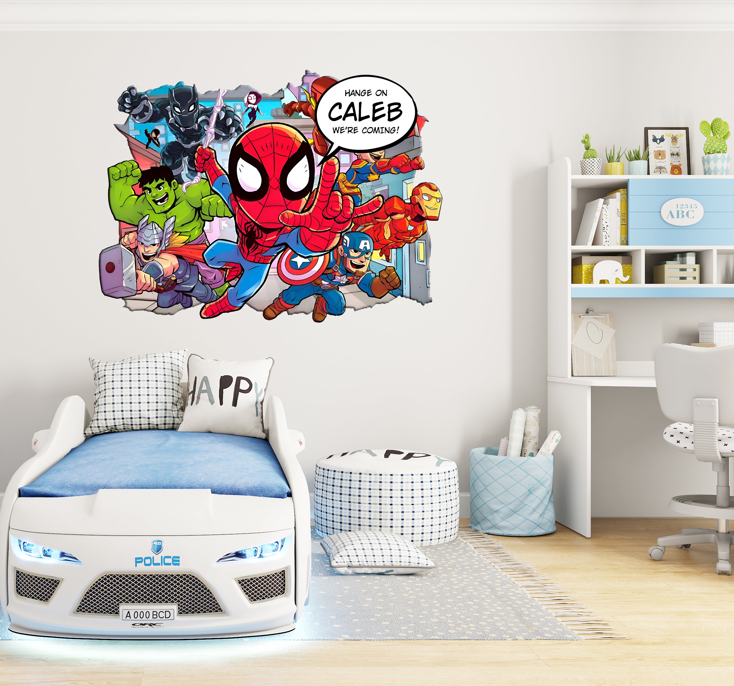 Personalized Spider-man Avengers Superhero Comics Text Wall Stickers Custom Name Children's Popular Characters Room Decorations Removable Decal Home Decor Art AVG05