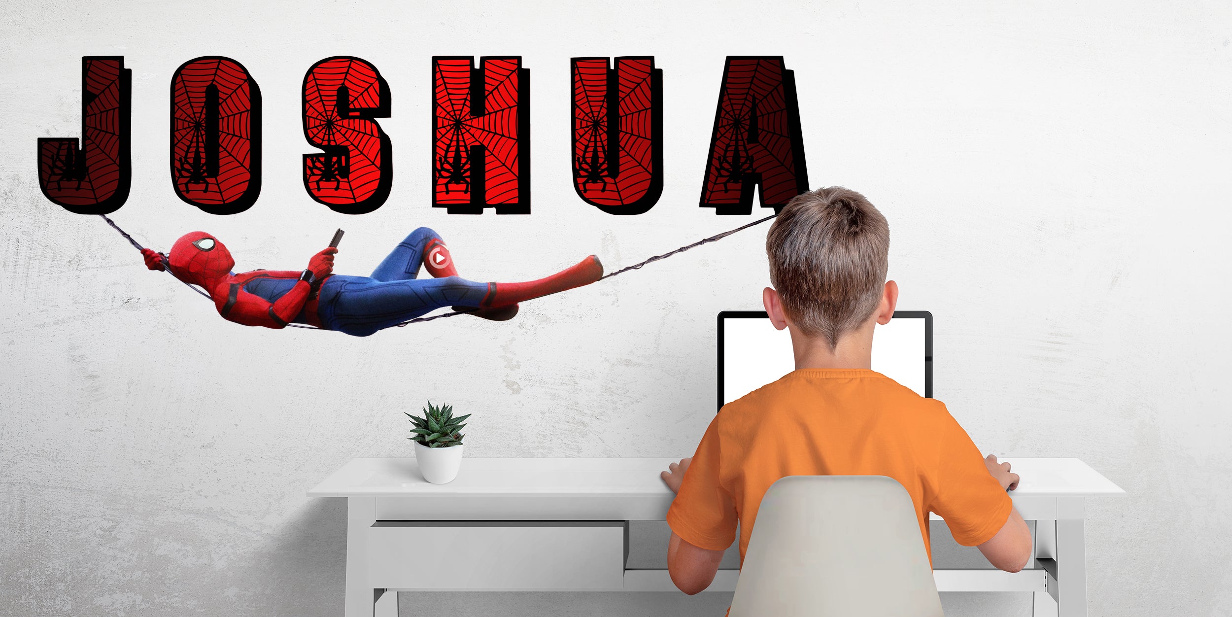 Spiderman Hanging Super Heroes Personalized Custom Name Wall Sticker Decal