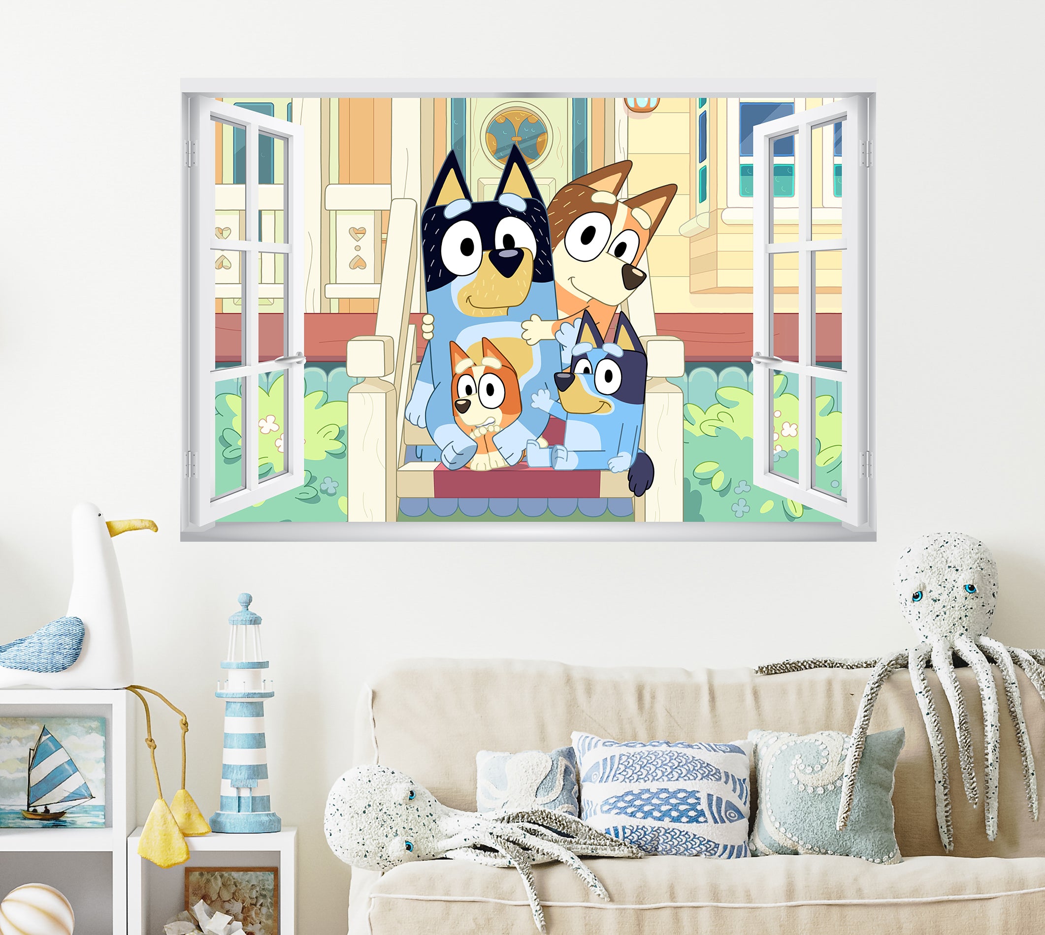 Bluey 3D Window Wall Sticker Decal Home Decor Mural Wall Art