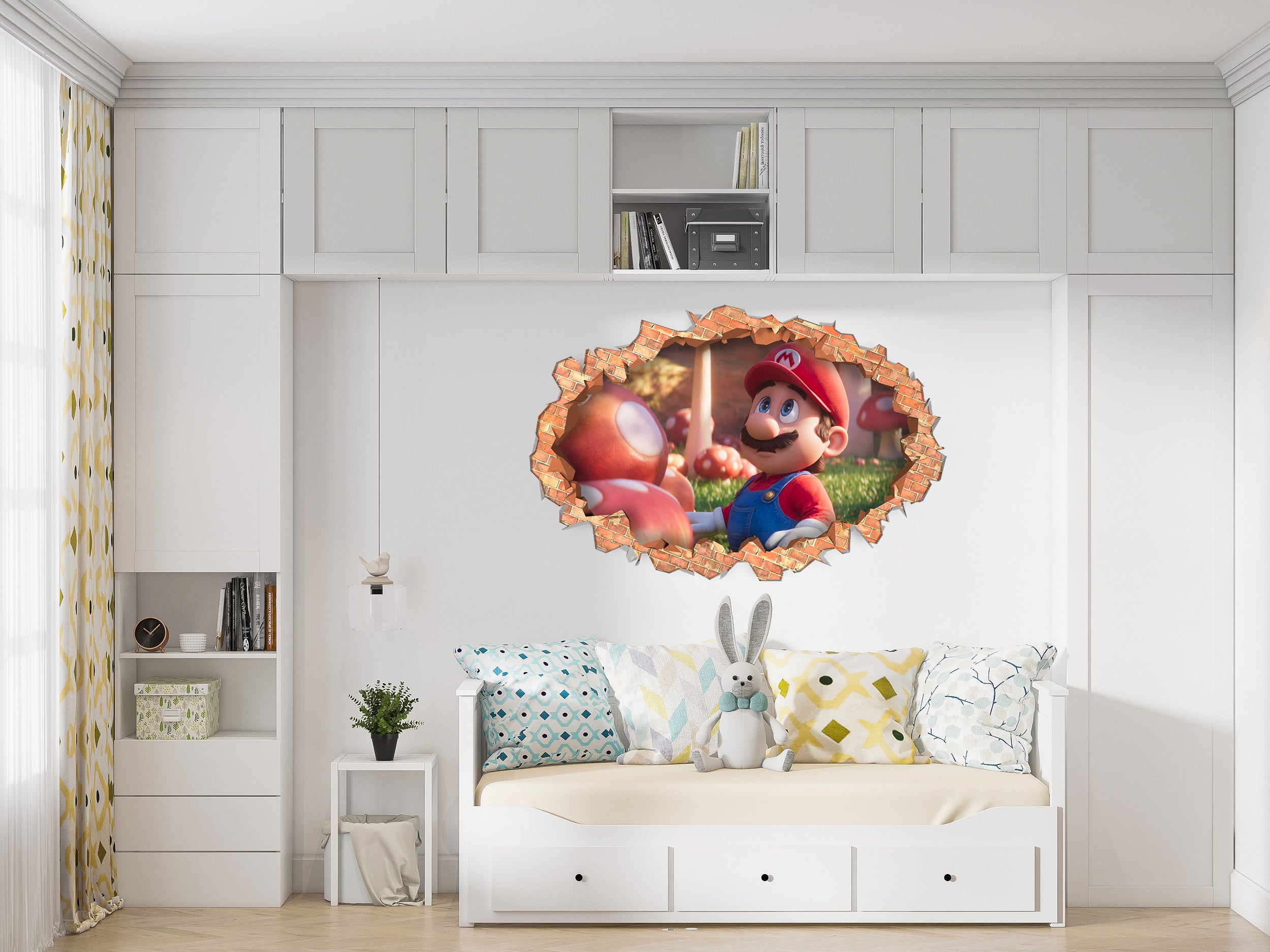 Super Mario Bros Wall Sticker 3D Brick Wall Smashed Hole Effect Decal