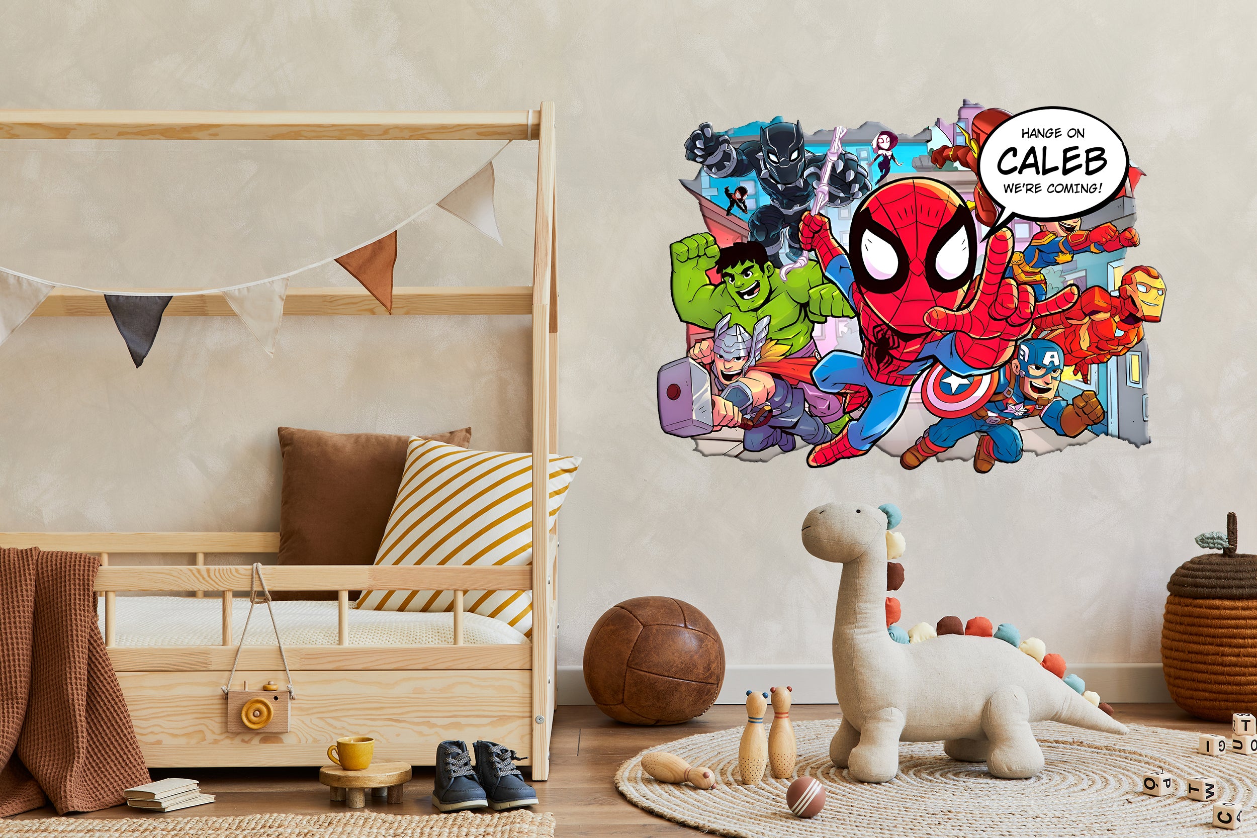 Personalized Spider-man Avengers Superhero Comics Text Wall Stickers Custom Name Children's Popular Characters Room Decorations Removable Decal Home Decor Art AVG05