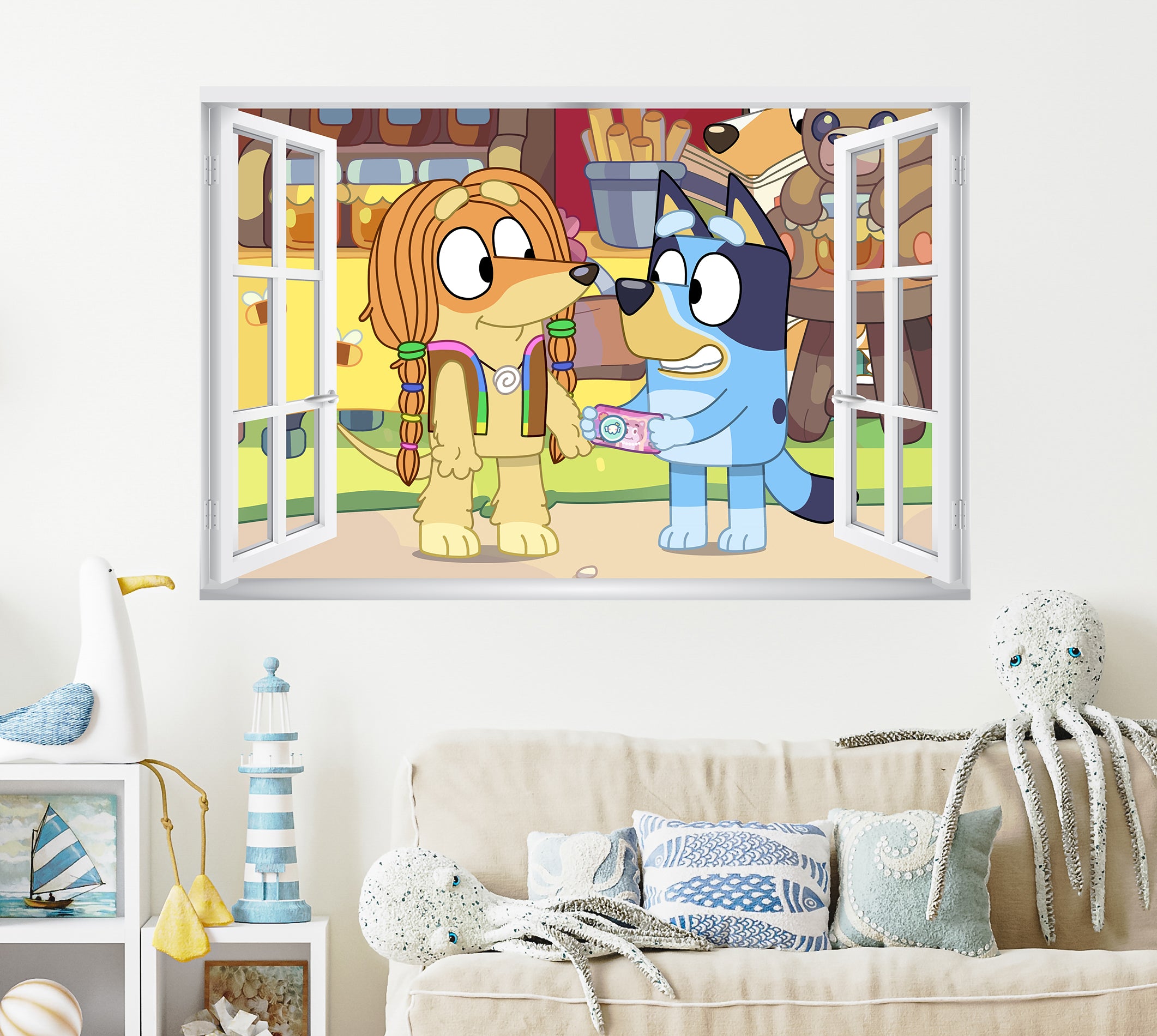 Bluey 3D Window Wall Sticker Decal Home Decor Mural Wall Art