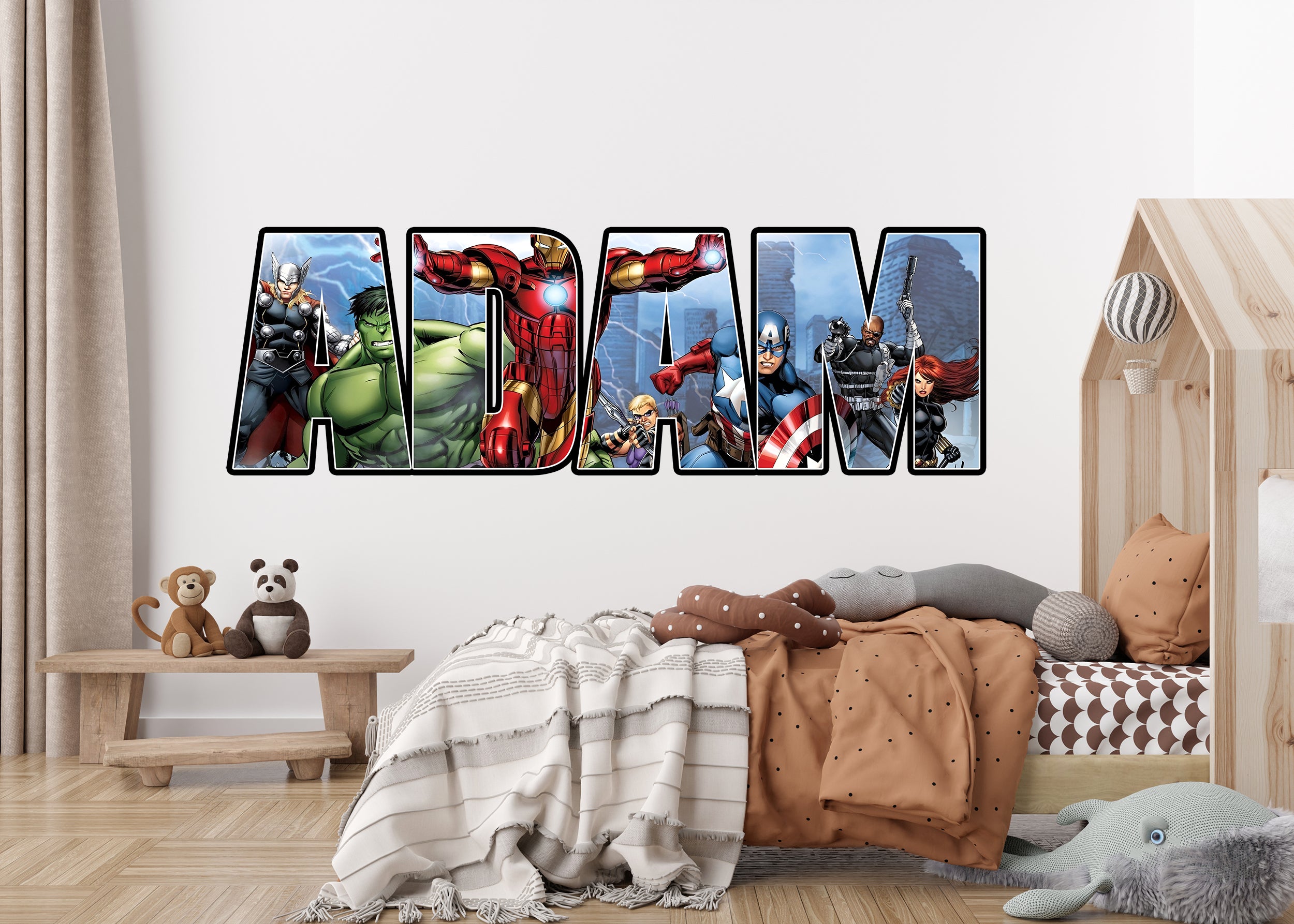 Marvel Avengers Super Heroes Personalized Custom Name Wall Sticker Decal 04