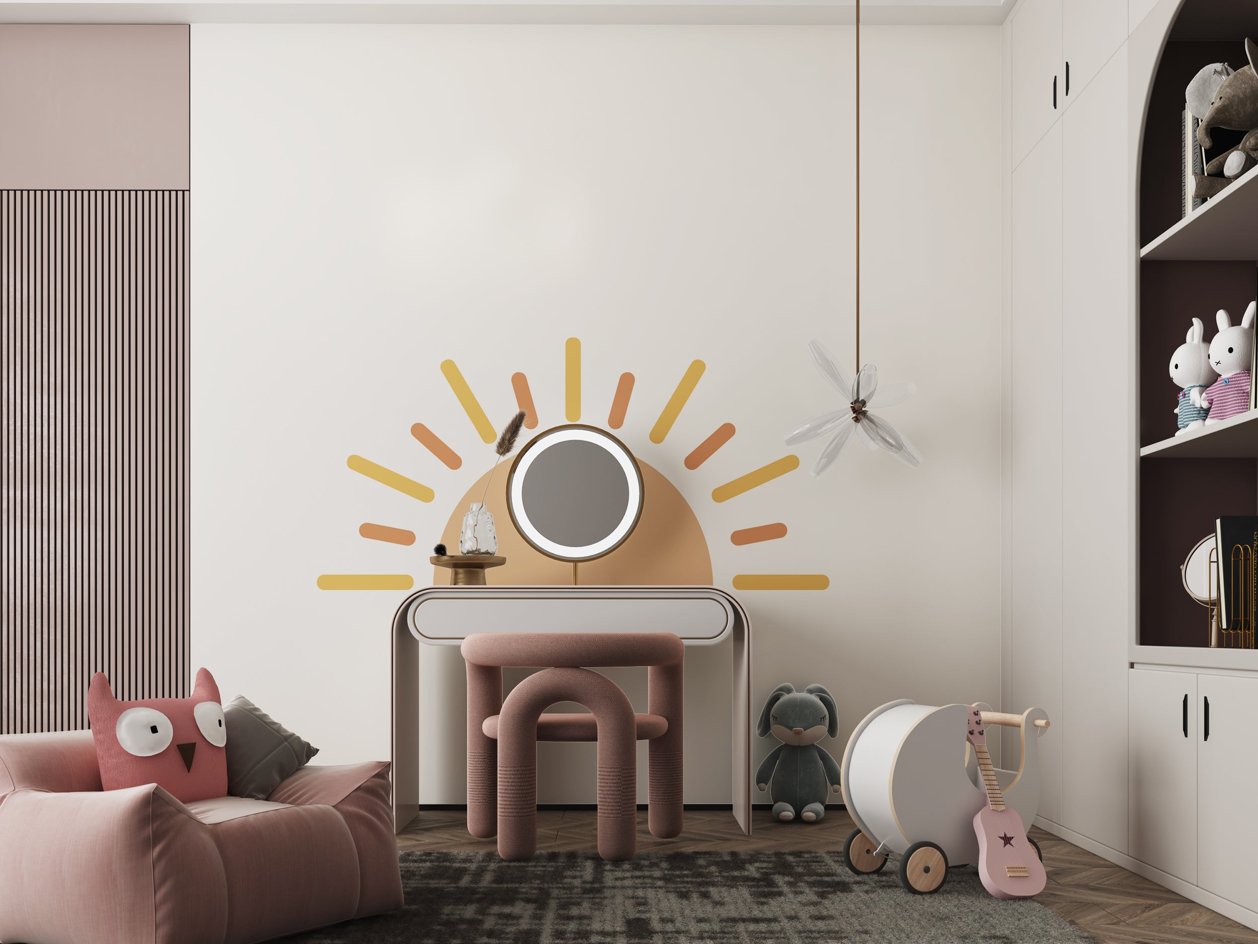 Boho Sun Wall Decal Half Sun Wall Sticker Rising Sun Kids Room Nursery Wall Art