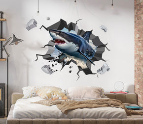 Shark 3D Explosion Wall Art Sticker Decal Home Decor Mural OR43
