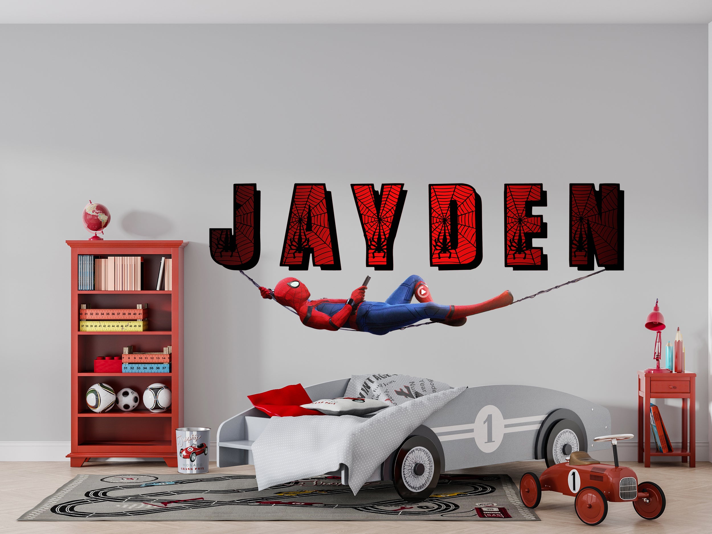Spiderman Hanging Super Heroes Personalized Custom Name Wall Sticker Decal