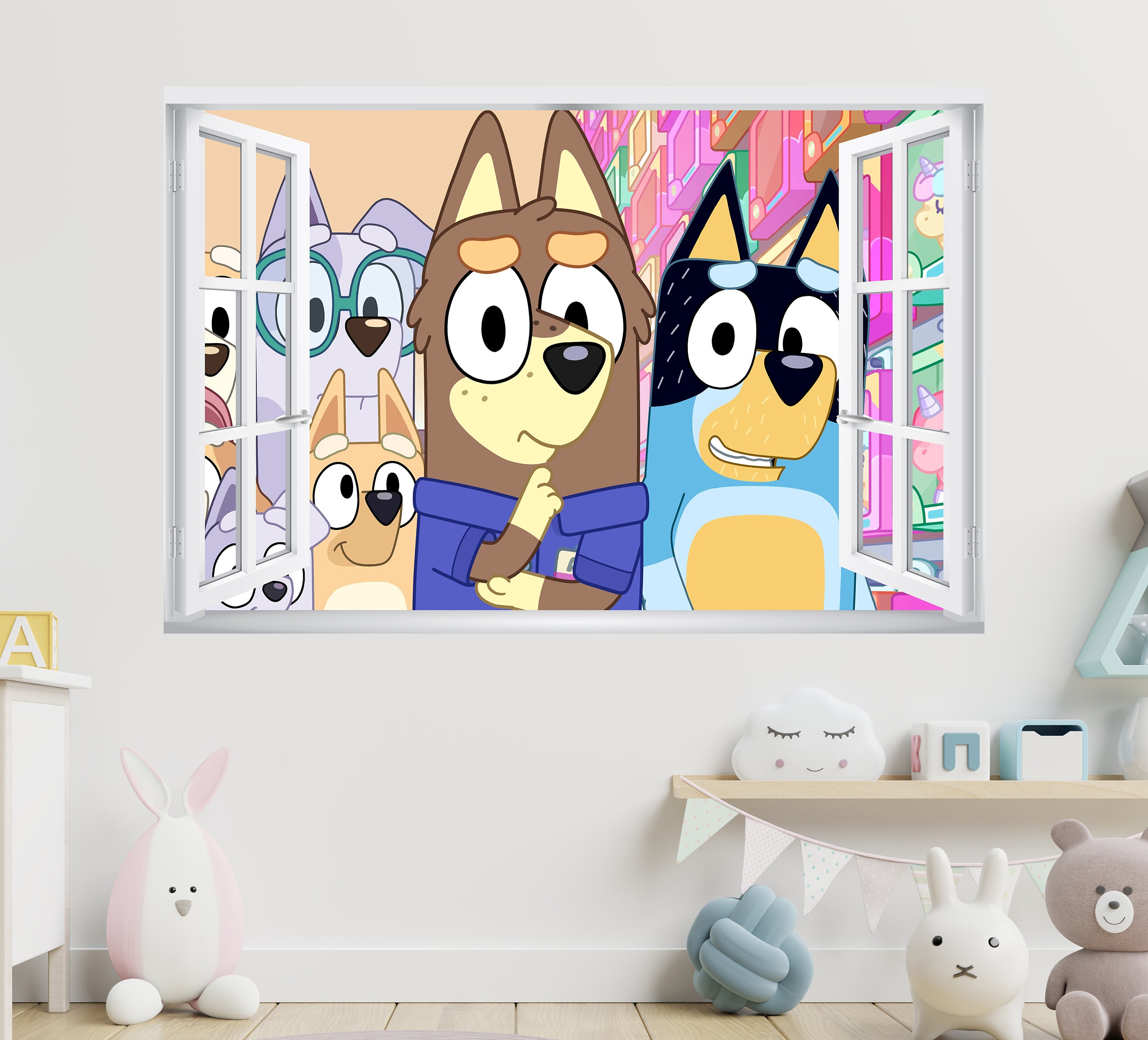 Bluey 3D Window Wall Sticker Decal Home Decor Mural Wall Art