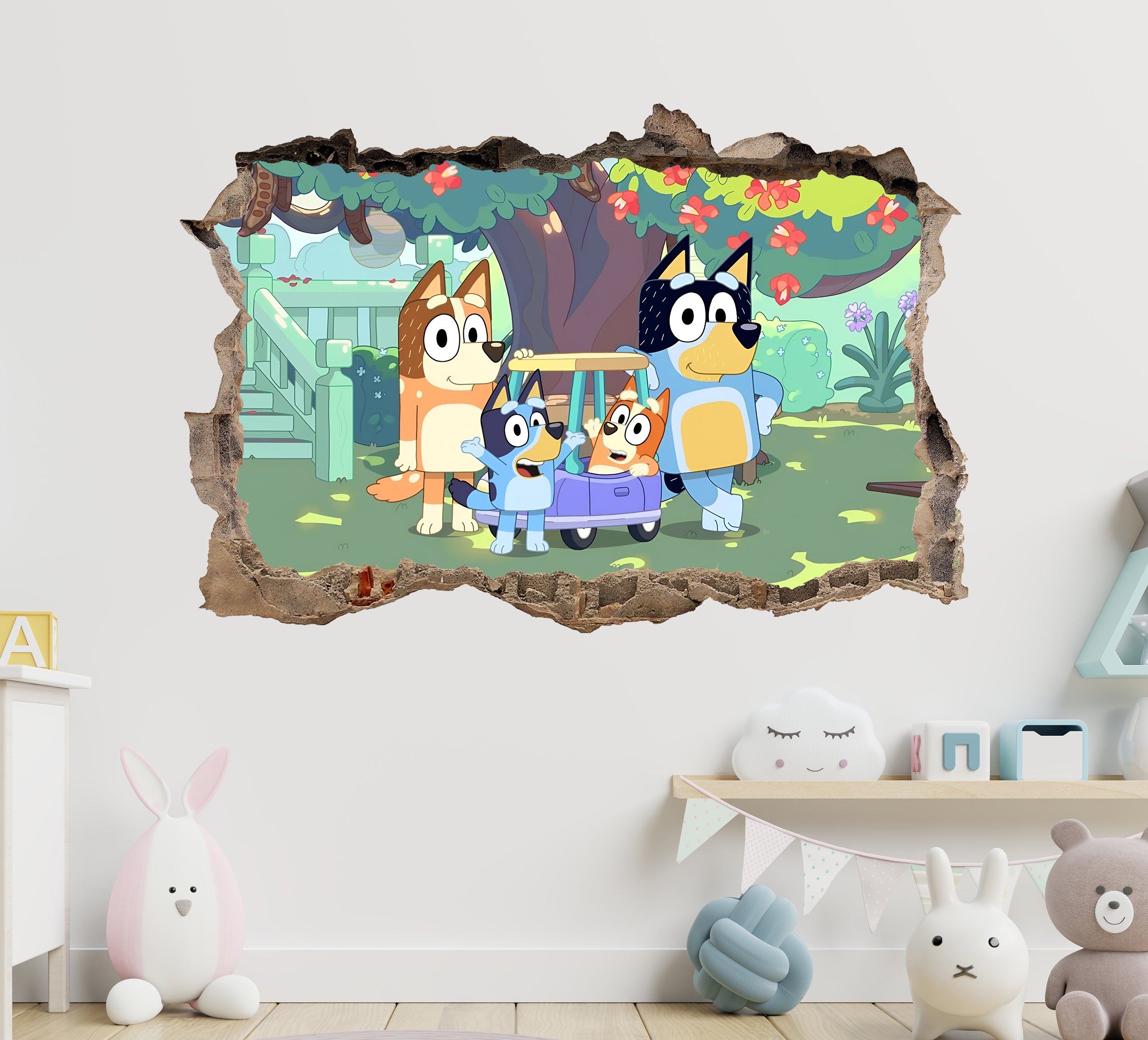 Bluey 3D Hole in The Wall Effect Wall Decal Wall Sticker Art