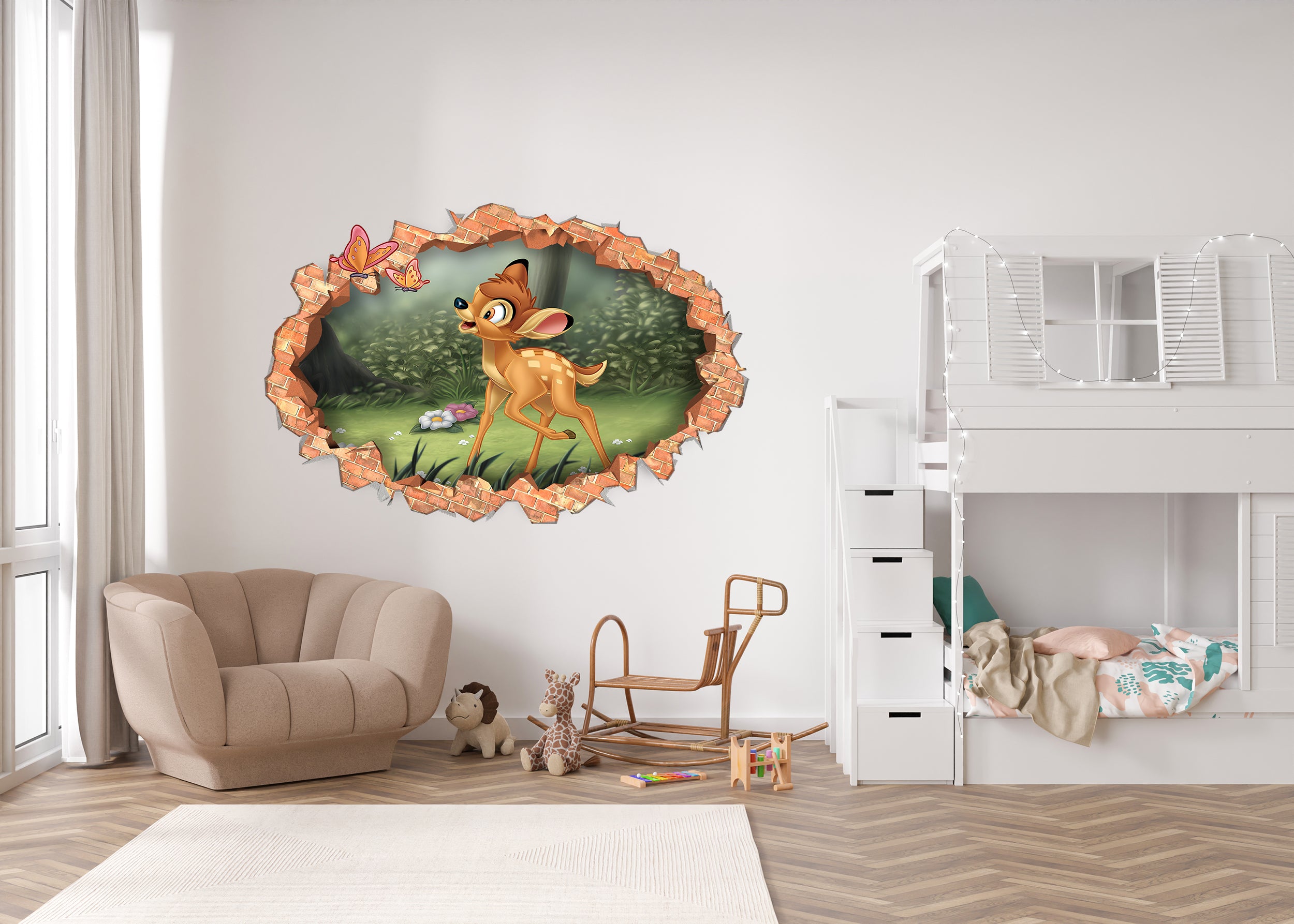Bambi Wall Sticker 3D Brick Wall Smashed Hole Effect Decal