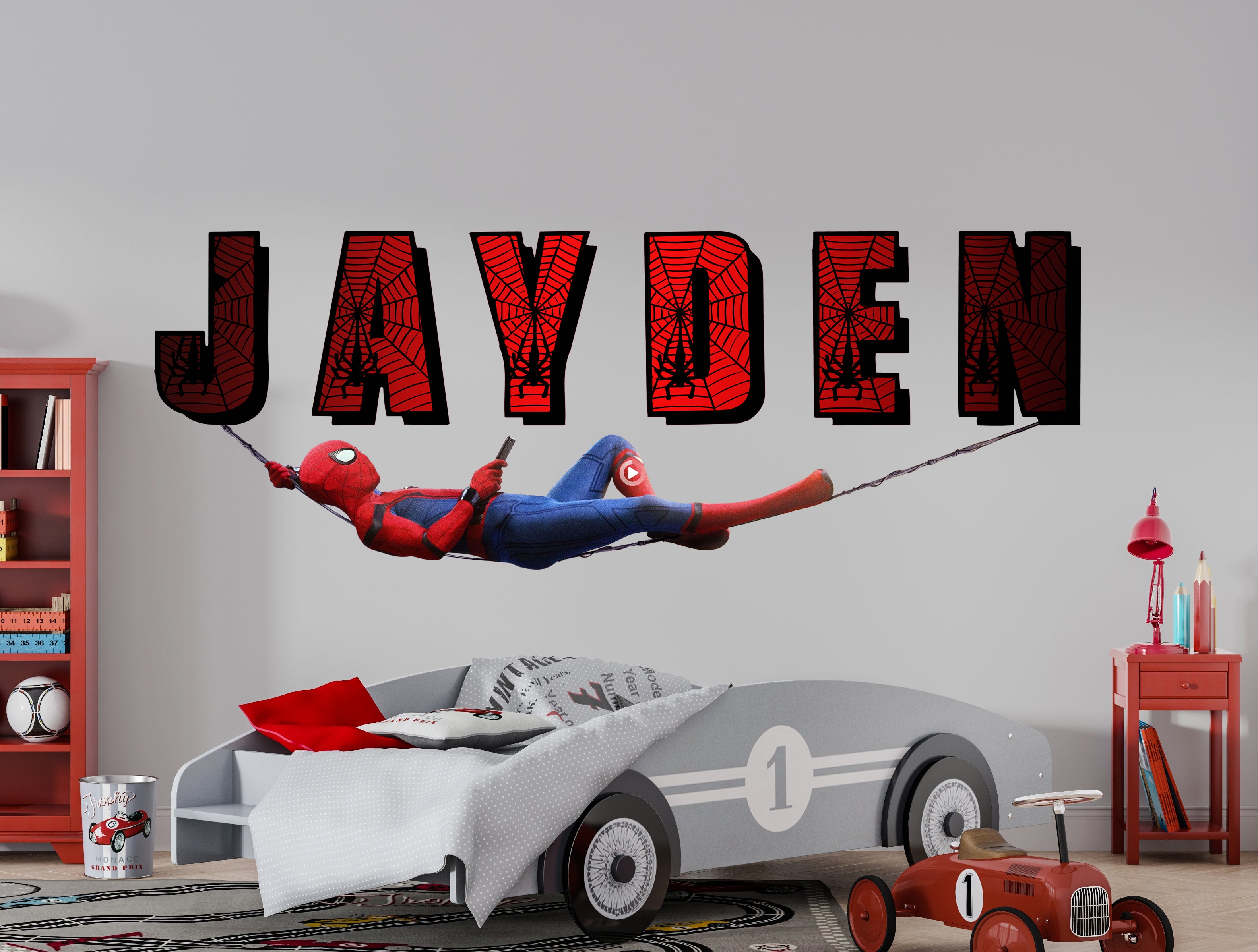 Spiderman Hanging Super Heroes Personalized Custom Name Wall Sticker Decal