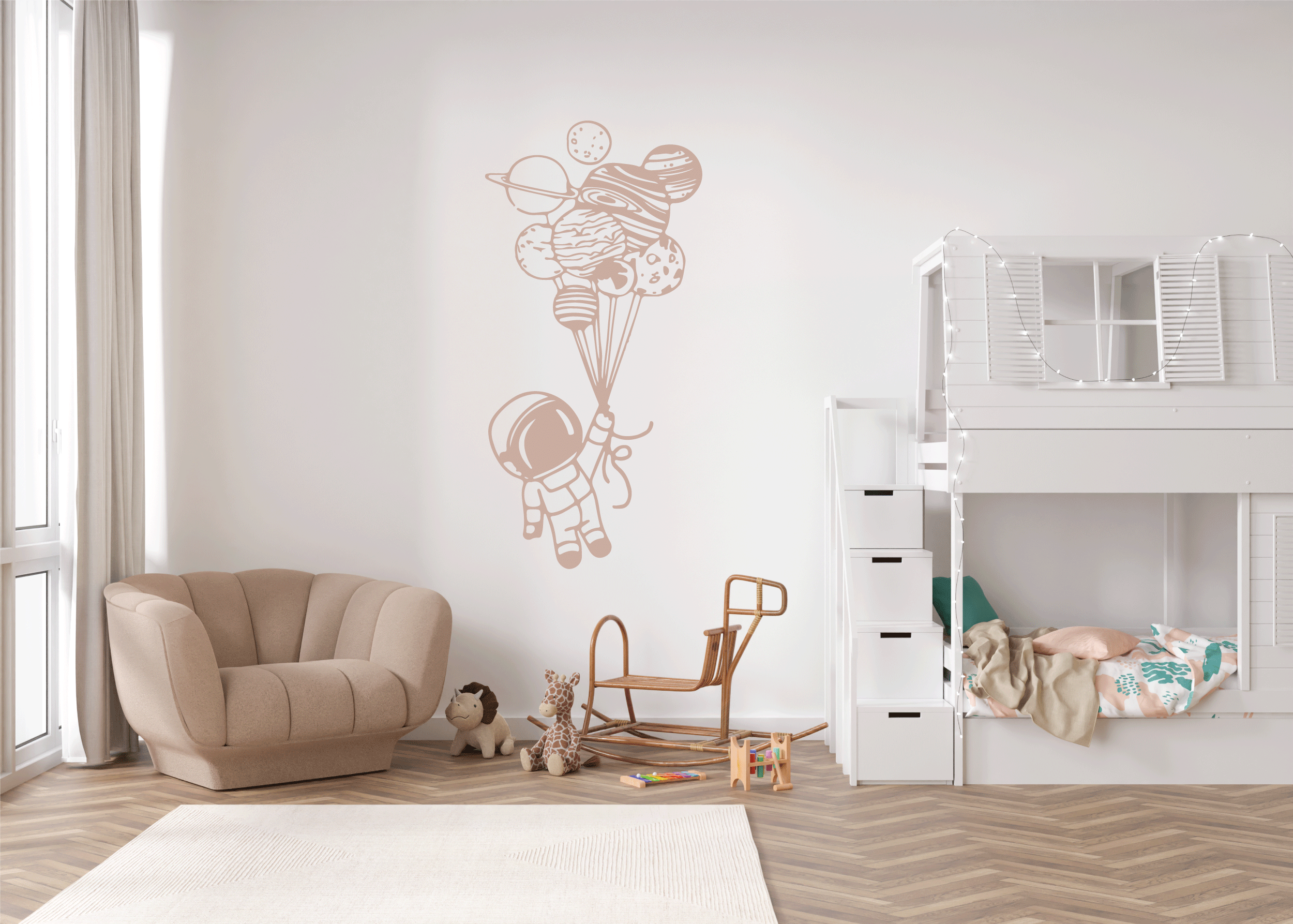 Astronaut Holding Planet Balloons Wall Sticker Decal Stencil Silhouette