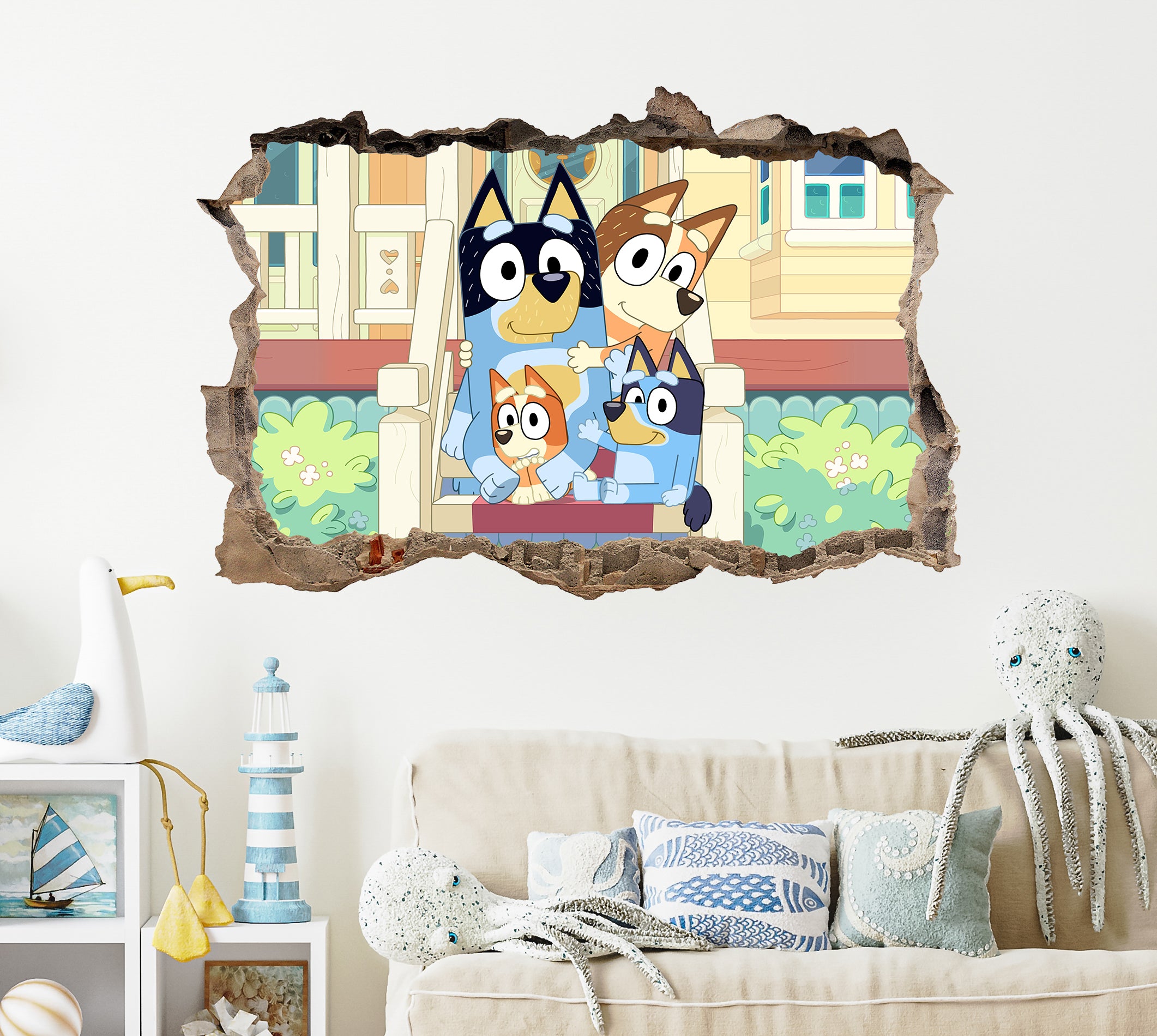 Bluey 3D Hole in The Wall Effect Wall Decal Wall Sticker Art