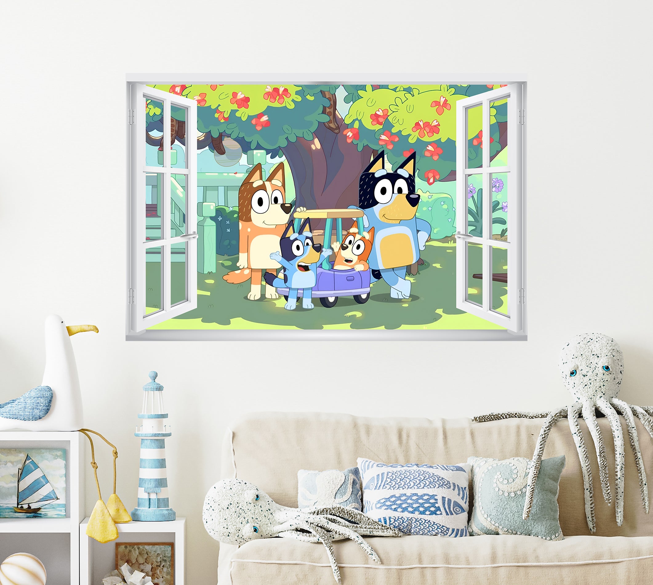 Bluey 3D Window Wall Sticker Decal Home Decor Mural Wall Art