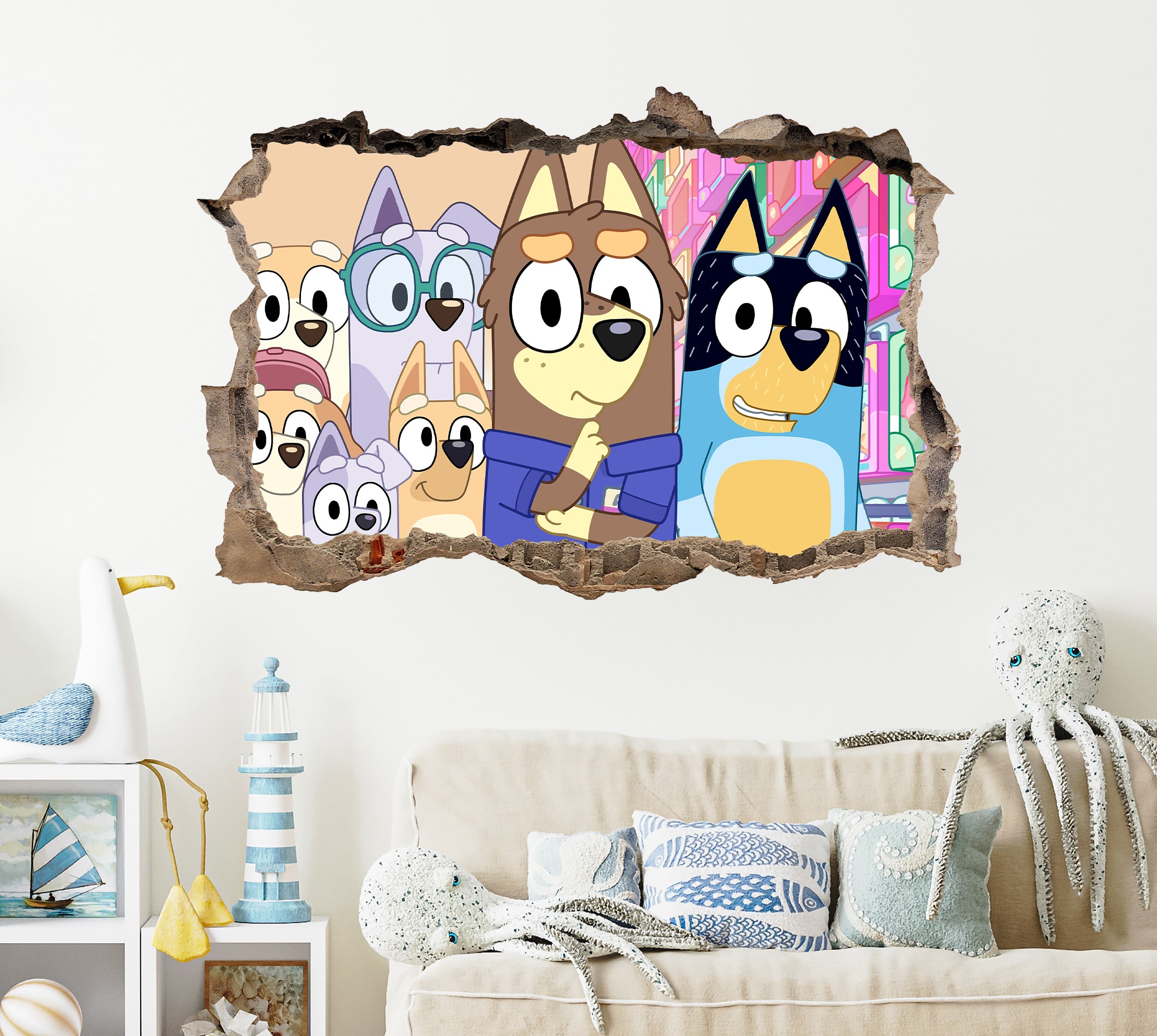 Bluey 3D Hole in The Wall Effect Wall Decal Wall Sticker Art