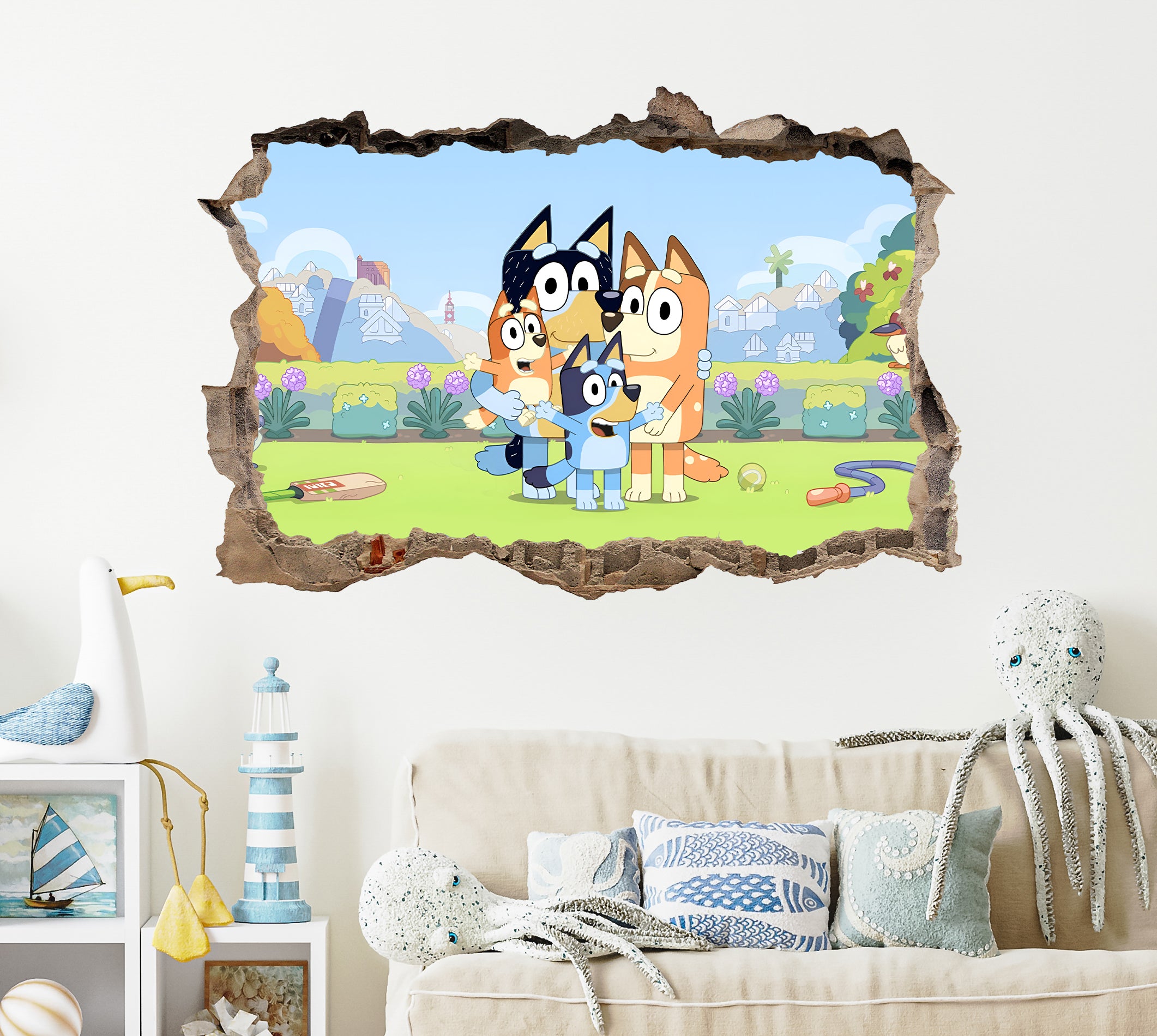 Bluey 3D Hole in The Wall Effect Wall Decal Wall Sticker Art