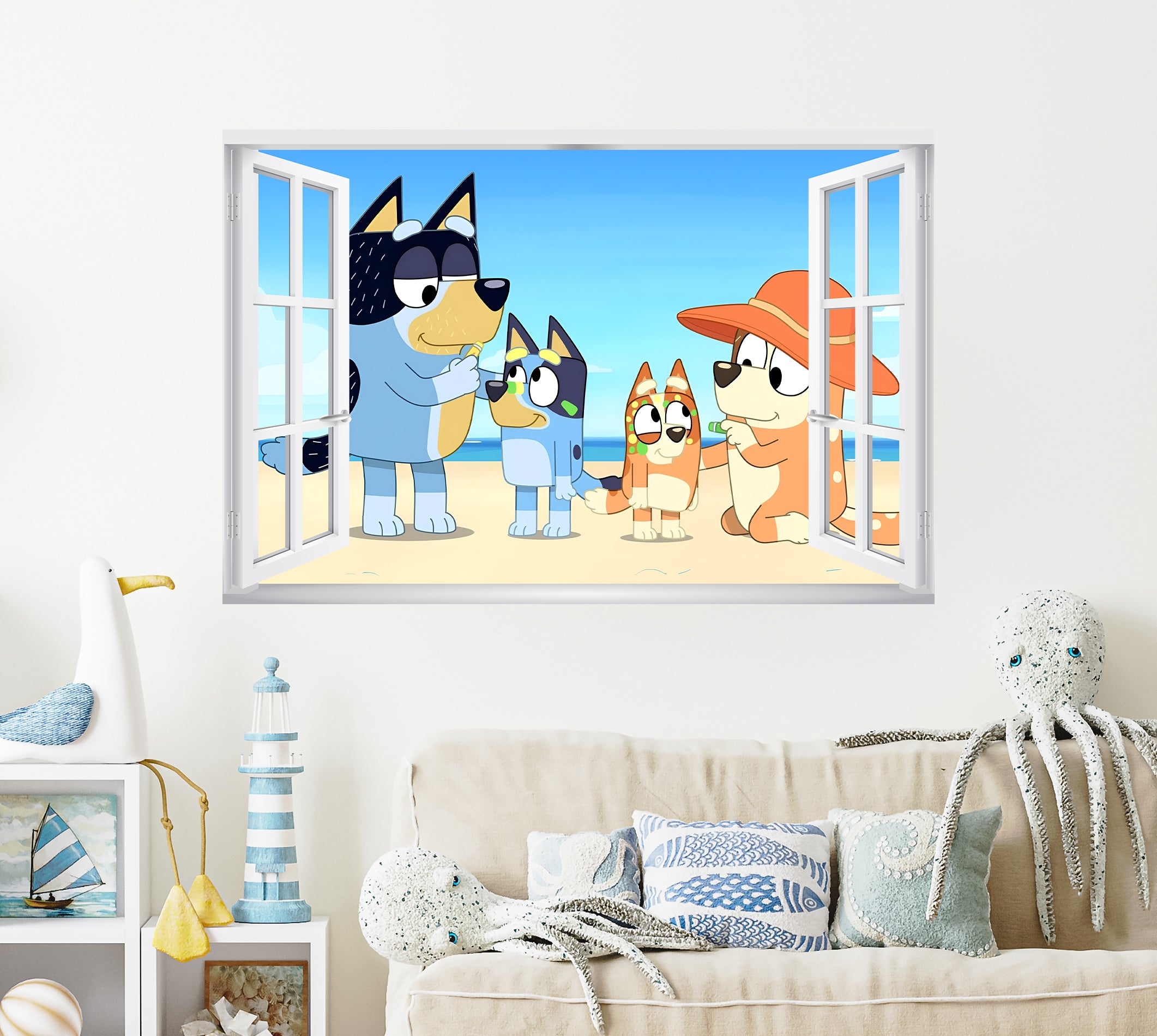 Bluey 3D Window Wall Sticker Decal Home Decor Mural Wall Art