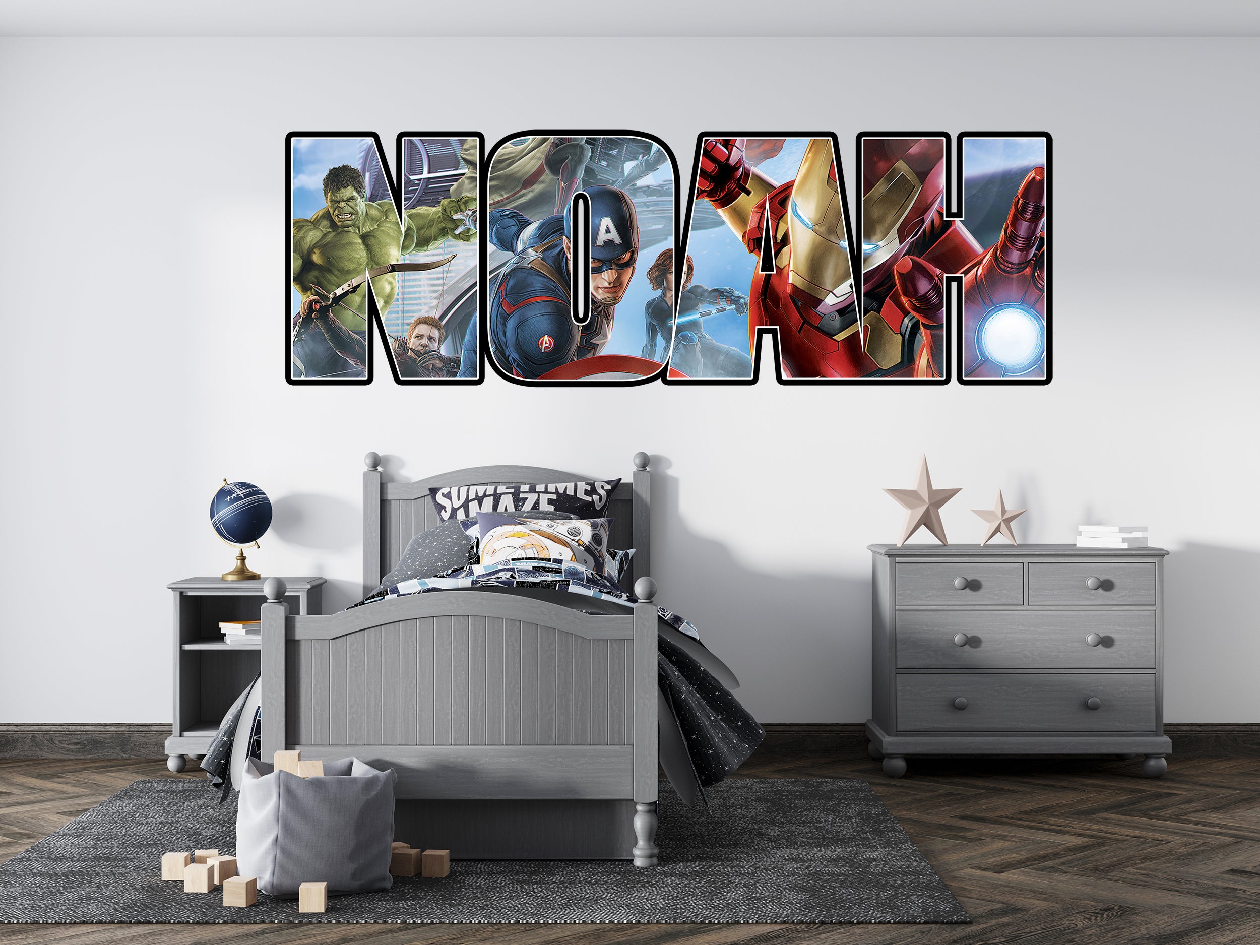 Marvel Avengers Super Heroes Personalized Custom Name Wall Sticker Decal 01