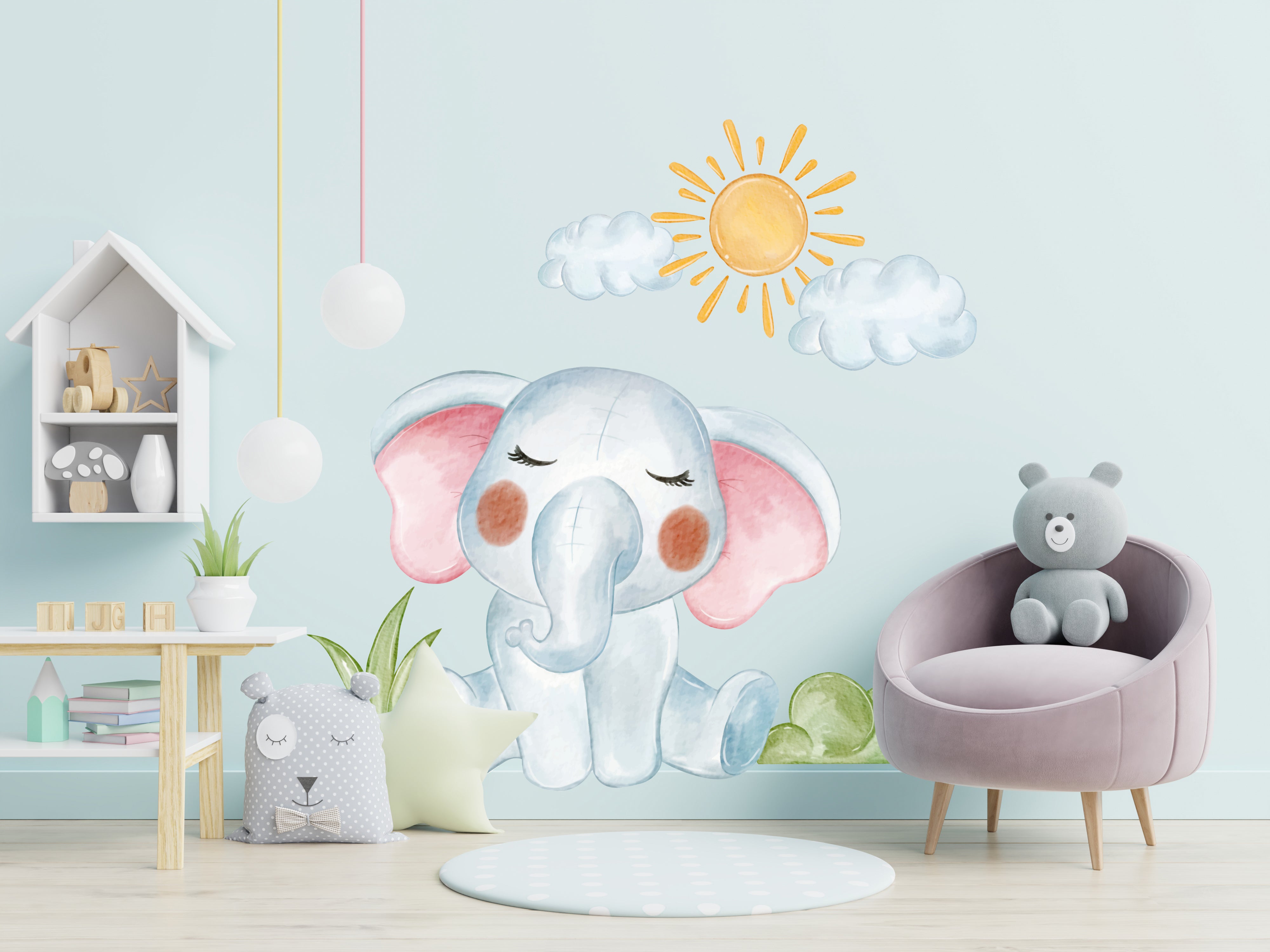 Baby Elephant Watercolor Nursery Wall Sticker Decal