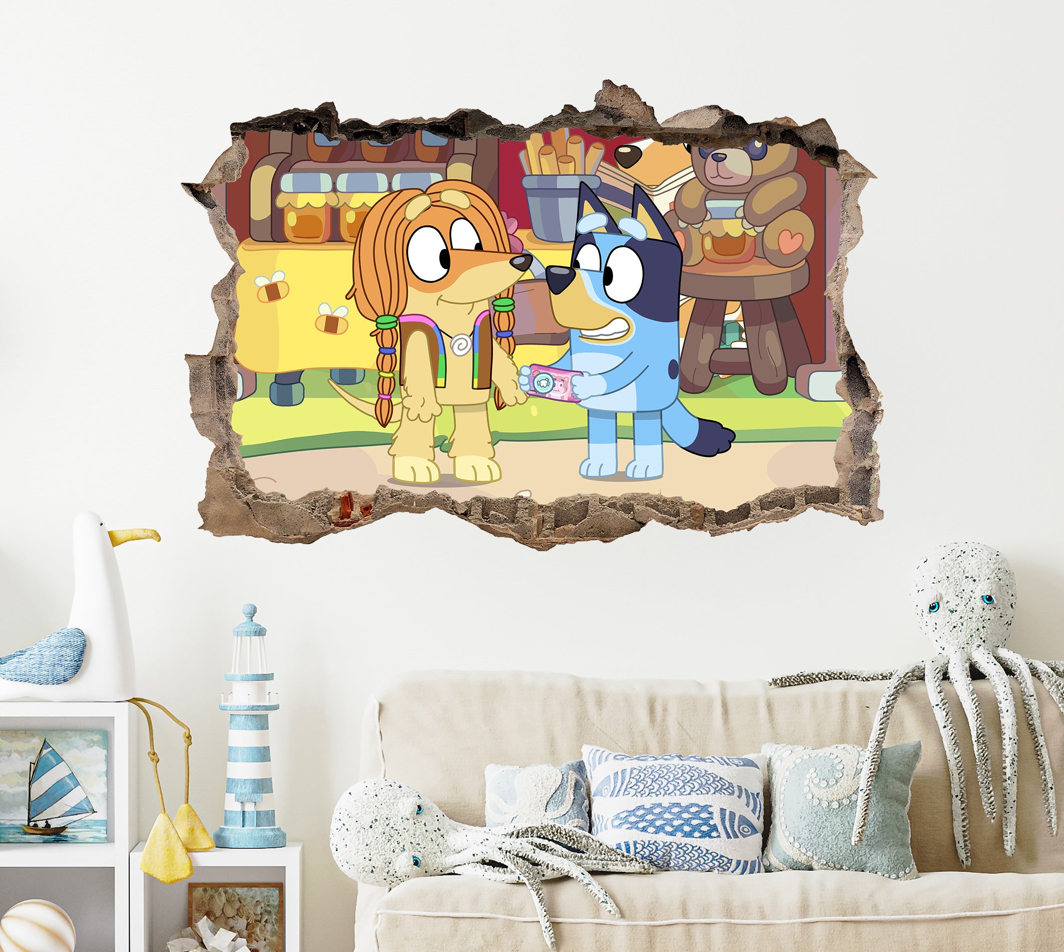 Bluey 3D Hole in The Wall Effect Wall Decal Wall Sticker Art