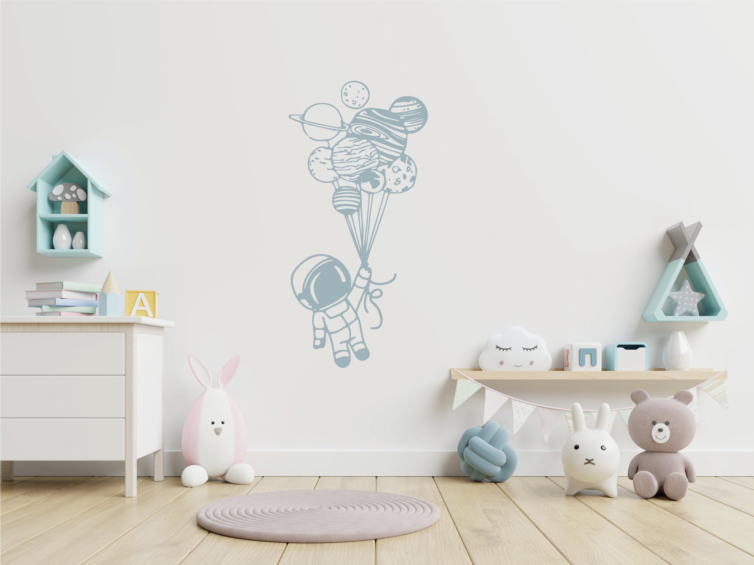 Astronaut Holding Planet Balloons Wall Sticker Decal Stencil Silhouette