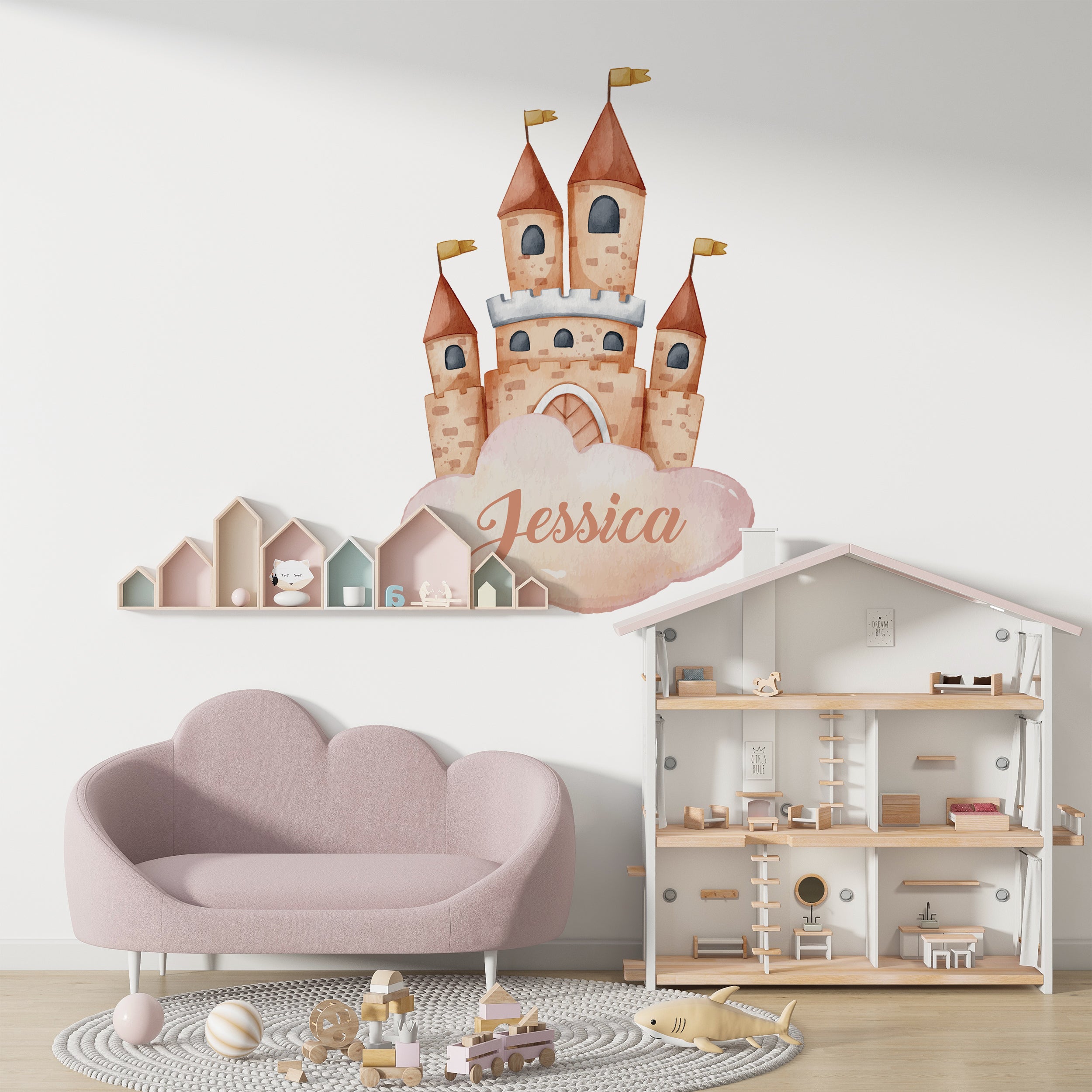 Princess Castle Earth-Tone Personalized Custom Name Wall Sticker Decal Vinyl Mural