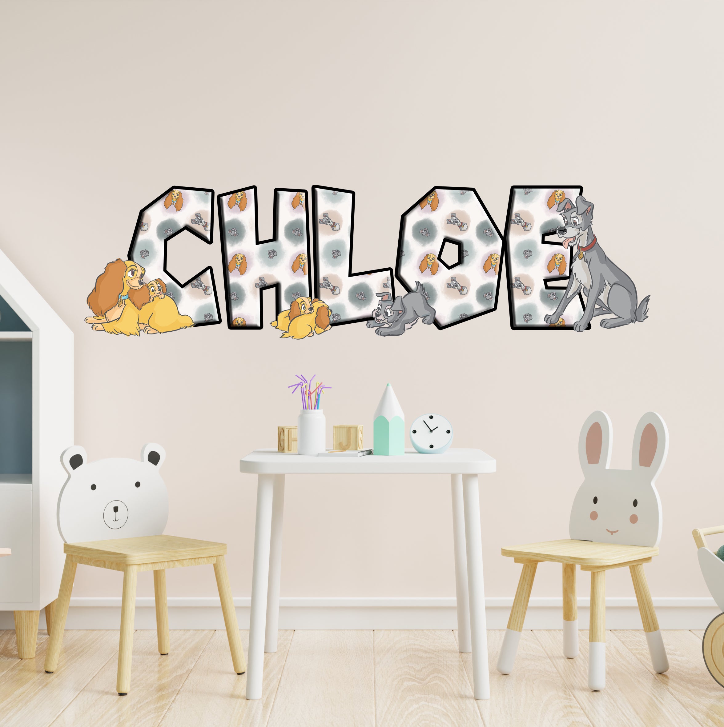 Lady And The Tramp Personalized Name Wall Sticker Removable Decal Custom Wall Decor Art