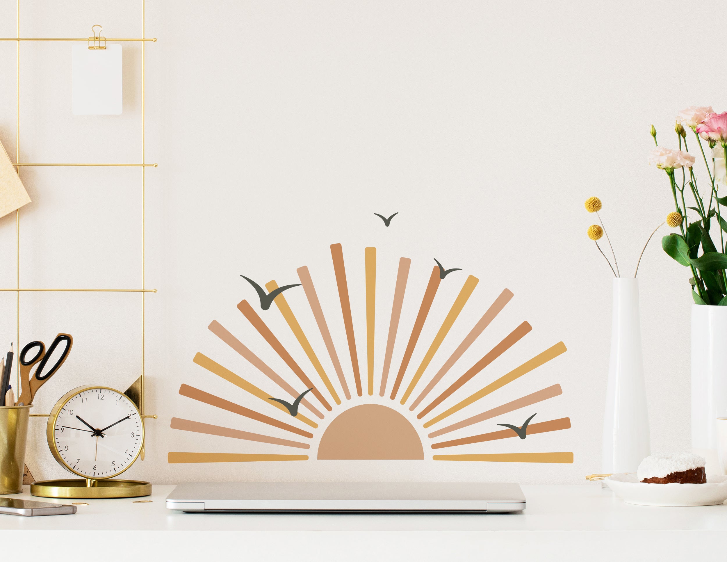 Boho Sun Wall Decal Half Sun Wall Sticker Rising Sun Kids Room Wall Art