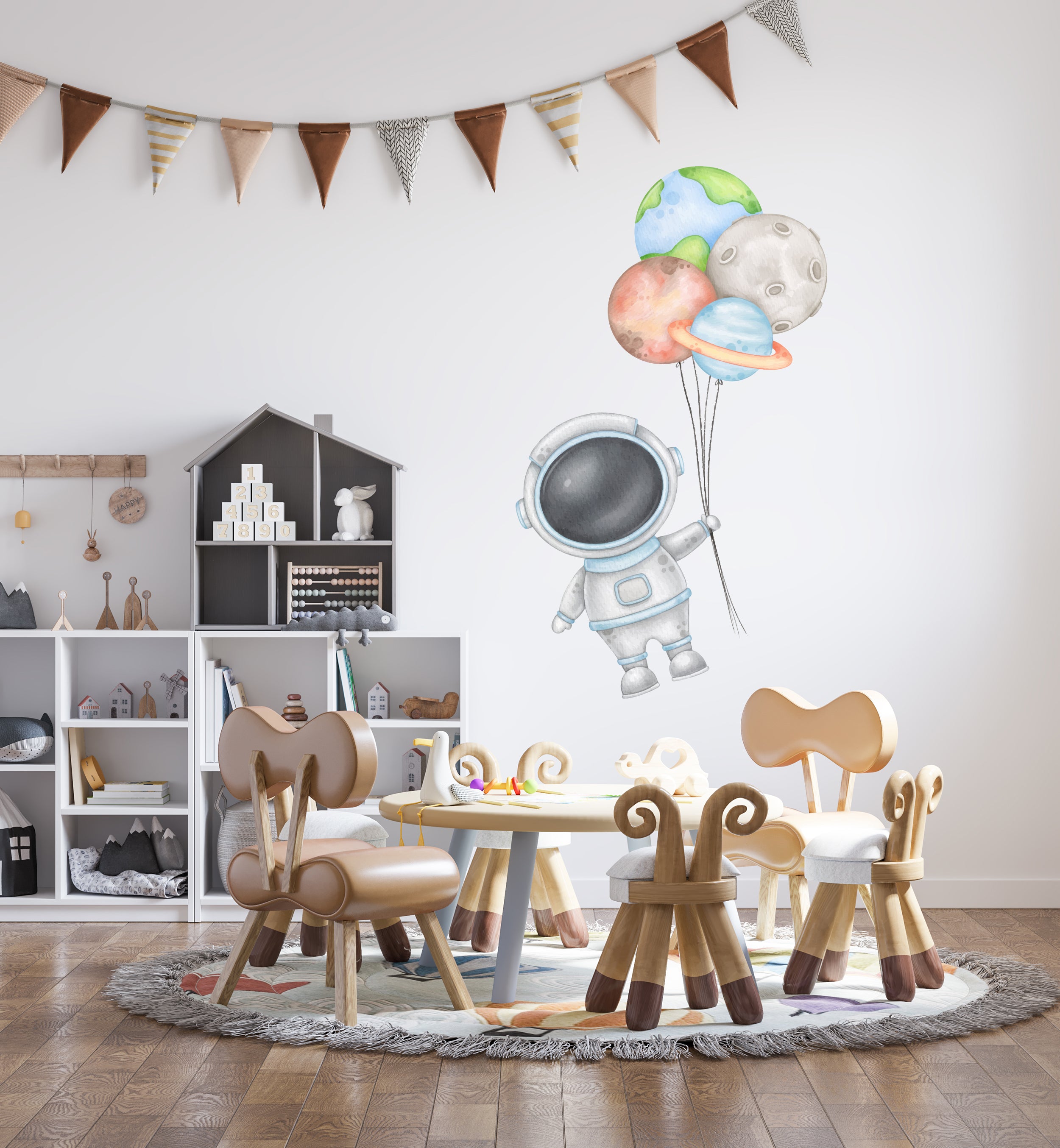 Astronaut Holding Planet Balloons 3D Wall Sticker Decal