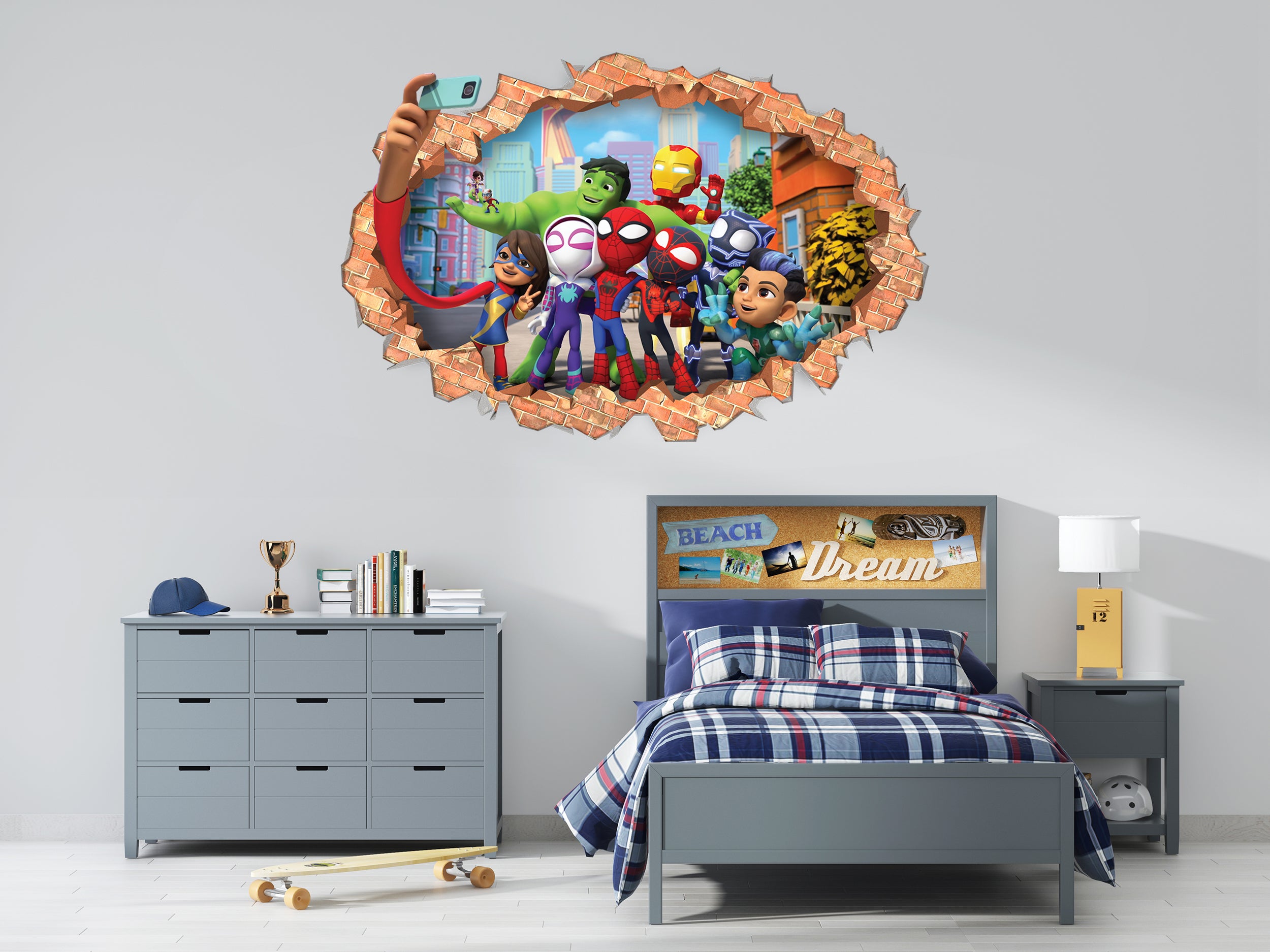 Spidey And His Amazing Friends Wall Sticker 3D Brick Wall Smashed Hole Effect Decal
