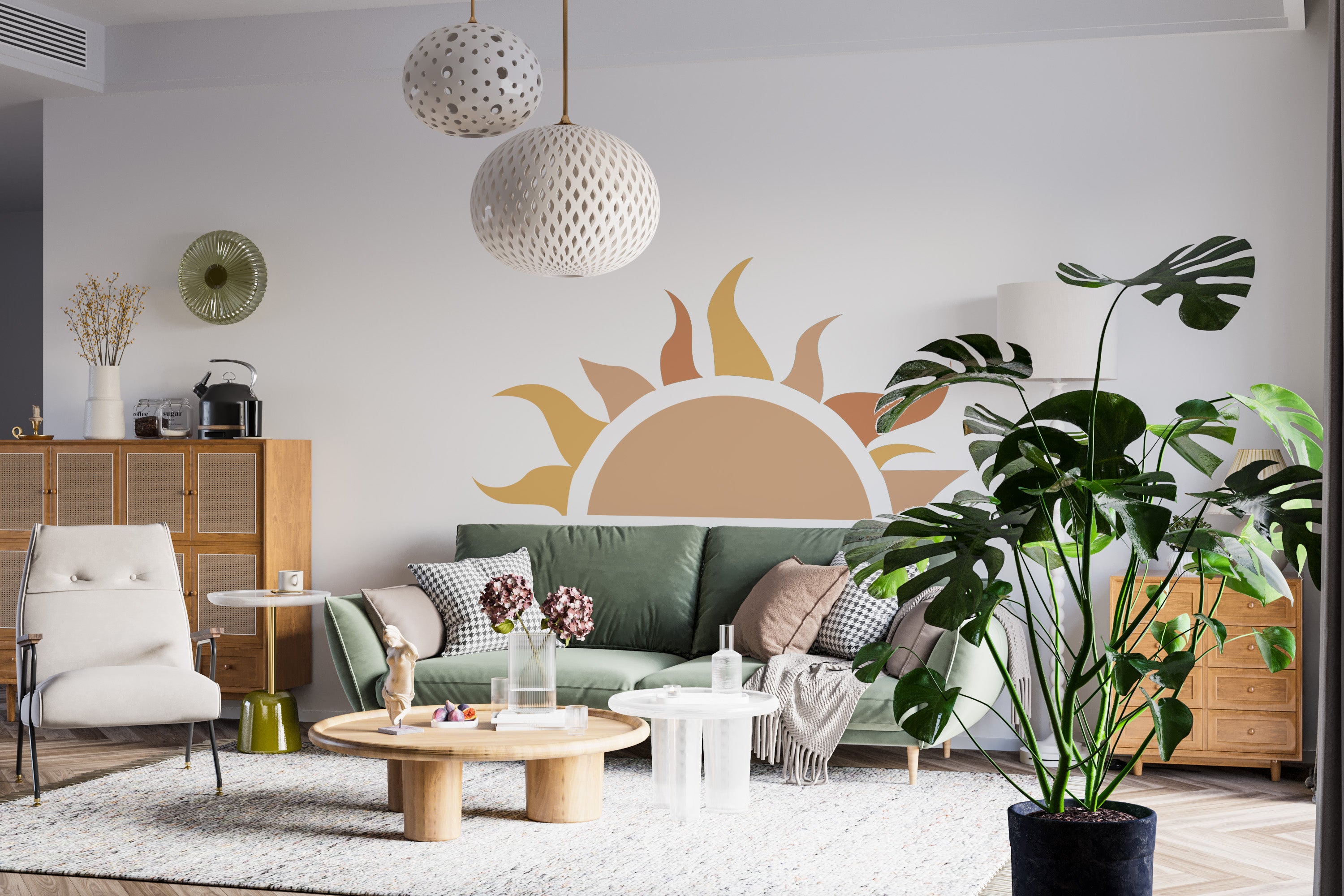 Boho Wall Decal Half Sun Wall Sticker Rising Sun Kids Room Wall Art