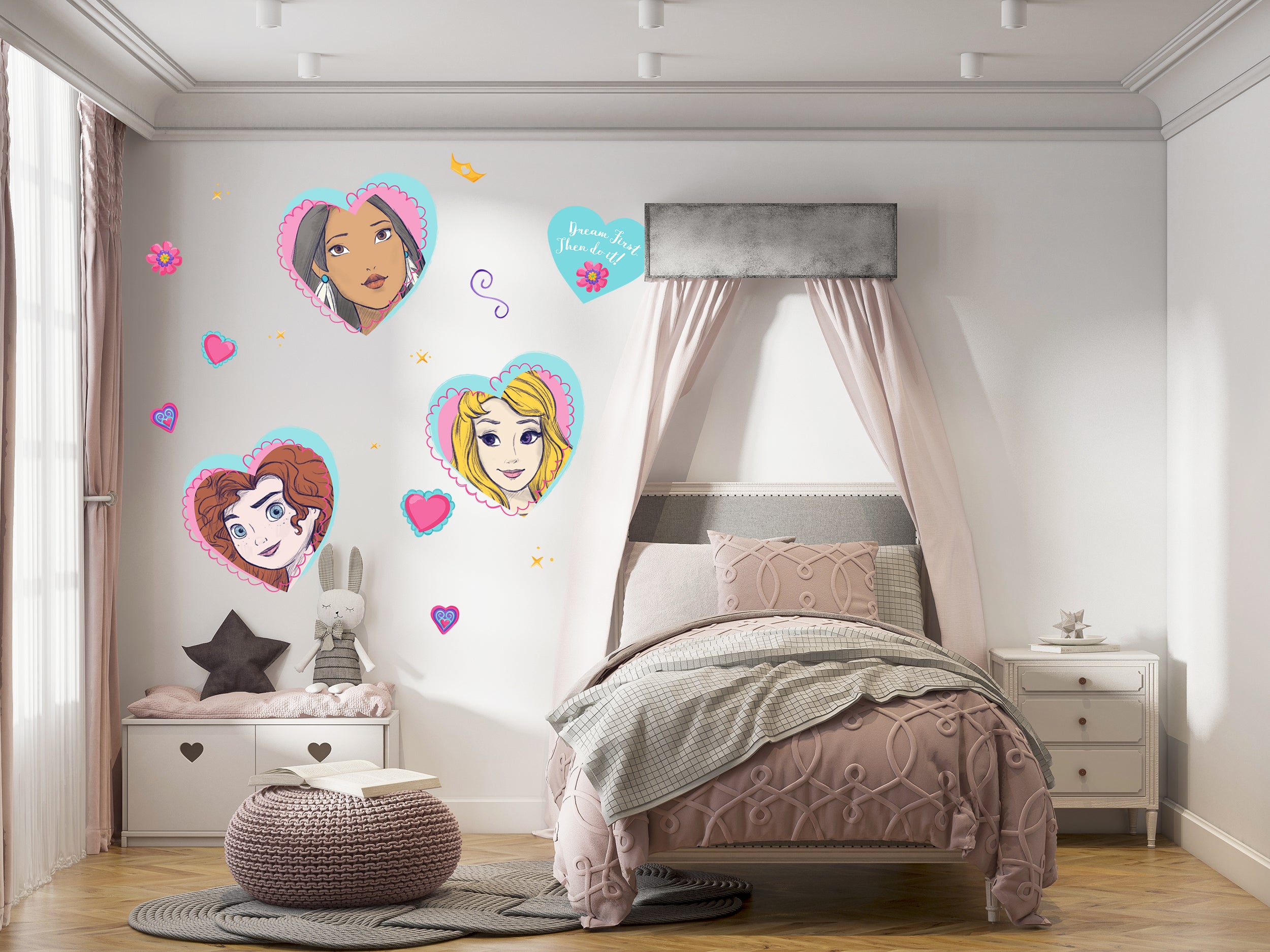Disney Princess Hearts Set Decals Wall Sticker Decor Art Mural Kids Children Room Mural E49