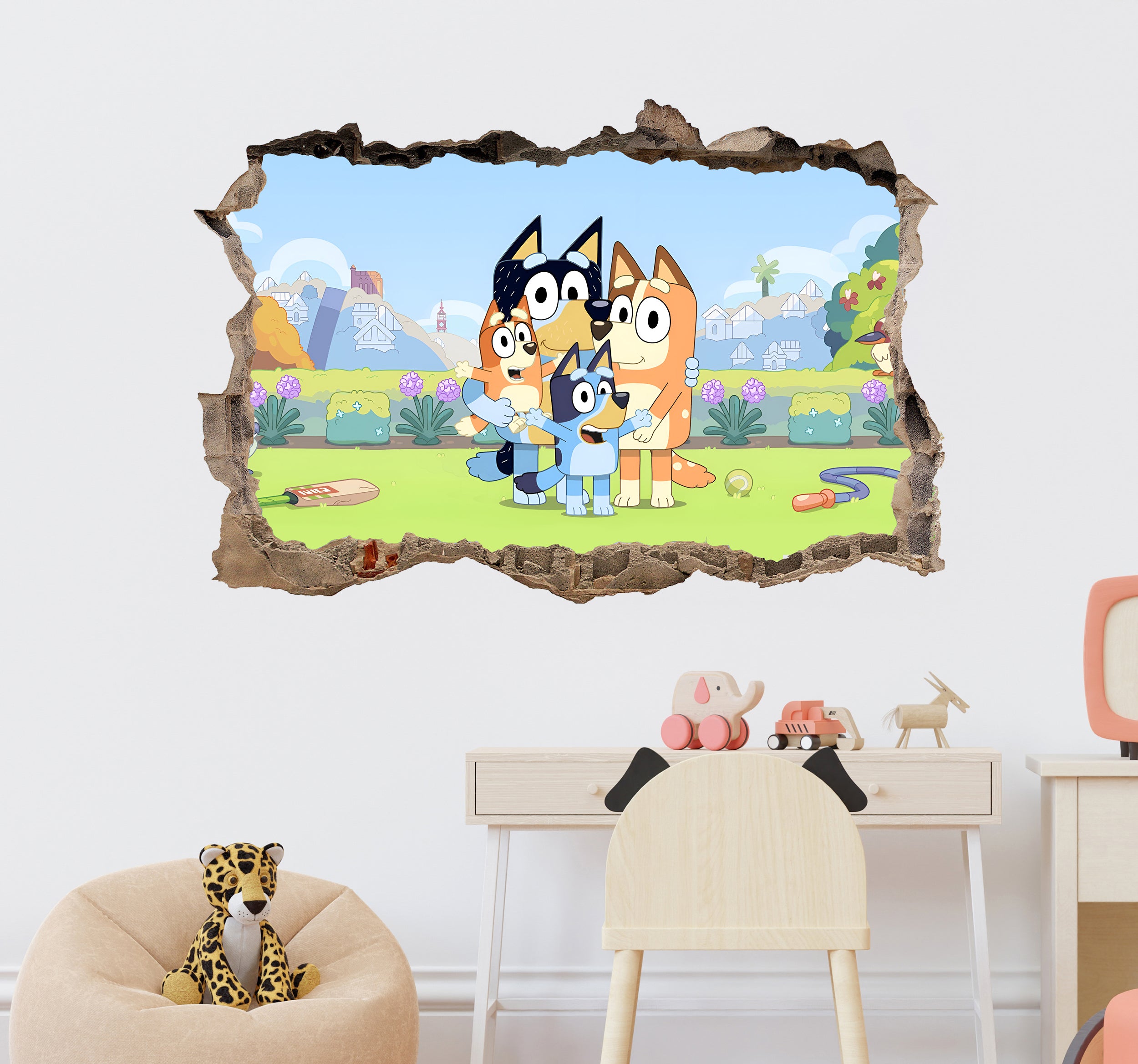 Bluey 3D Hole in The Wall Effect Wall Decal Wall Sticker Art