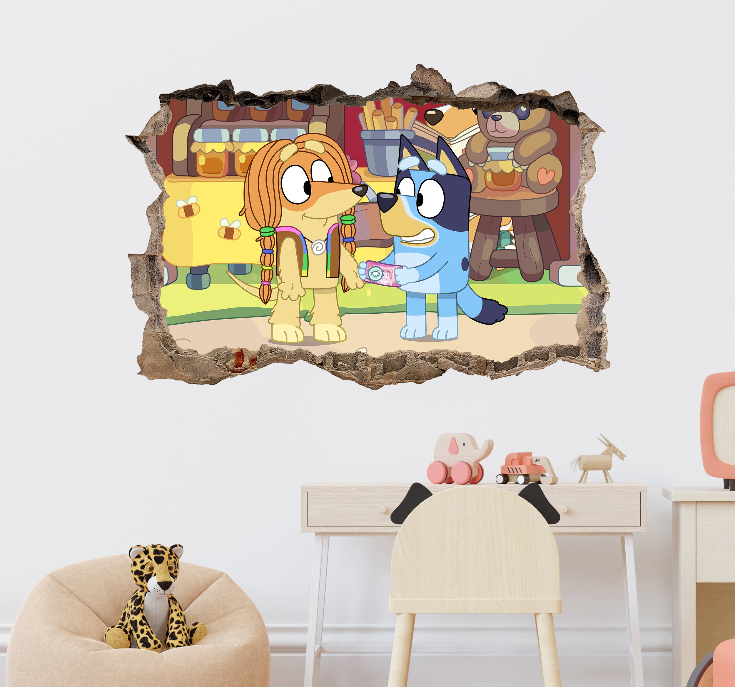 Bluey 3D Hole in The Wall Effect Wall Decal Wall Sticker Art
