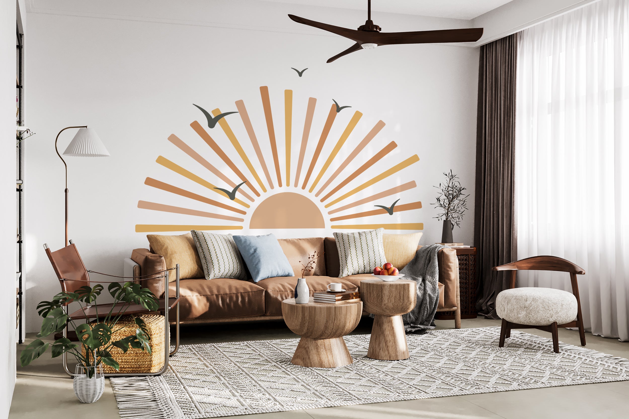 Boho Sun Wall Decal Half Sun Wall Sticker Rising Sun Kids Room Wall Art