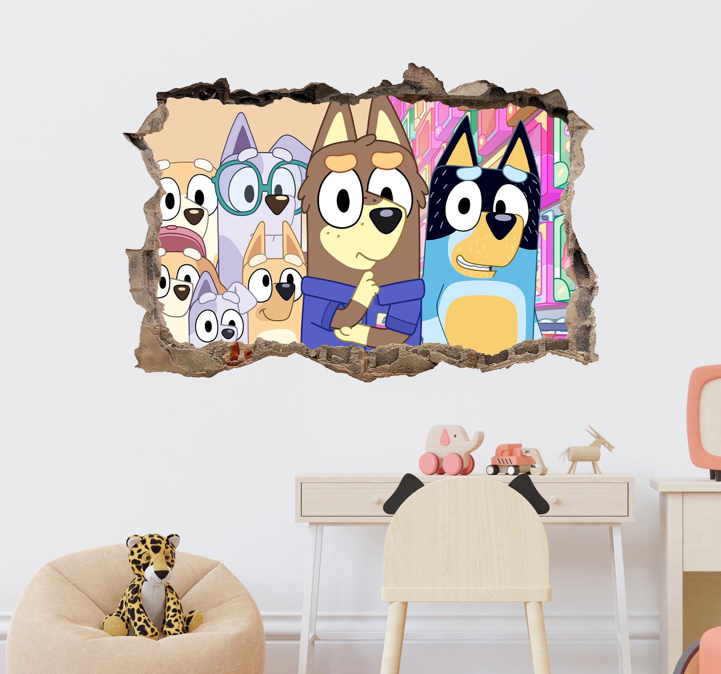 Bluey 3D Hole in The Wall Effect Wall Decal Wall Sticker Art