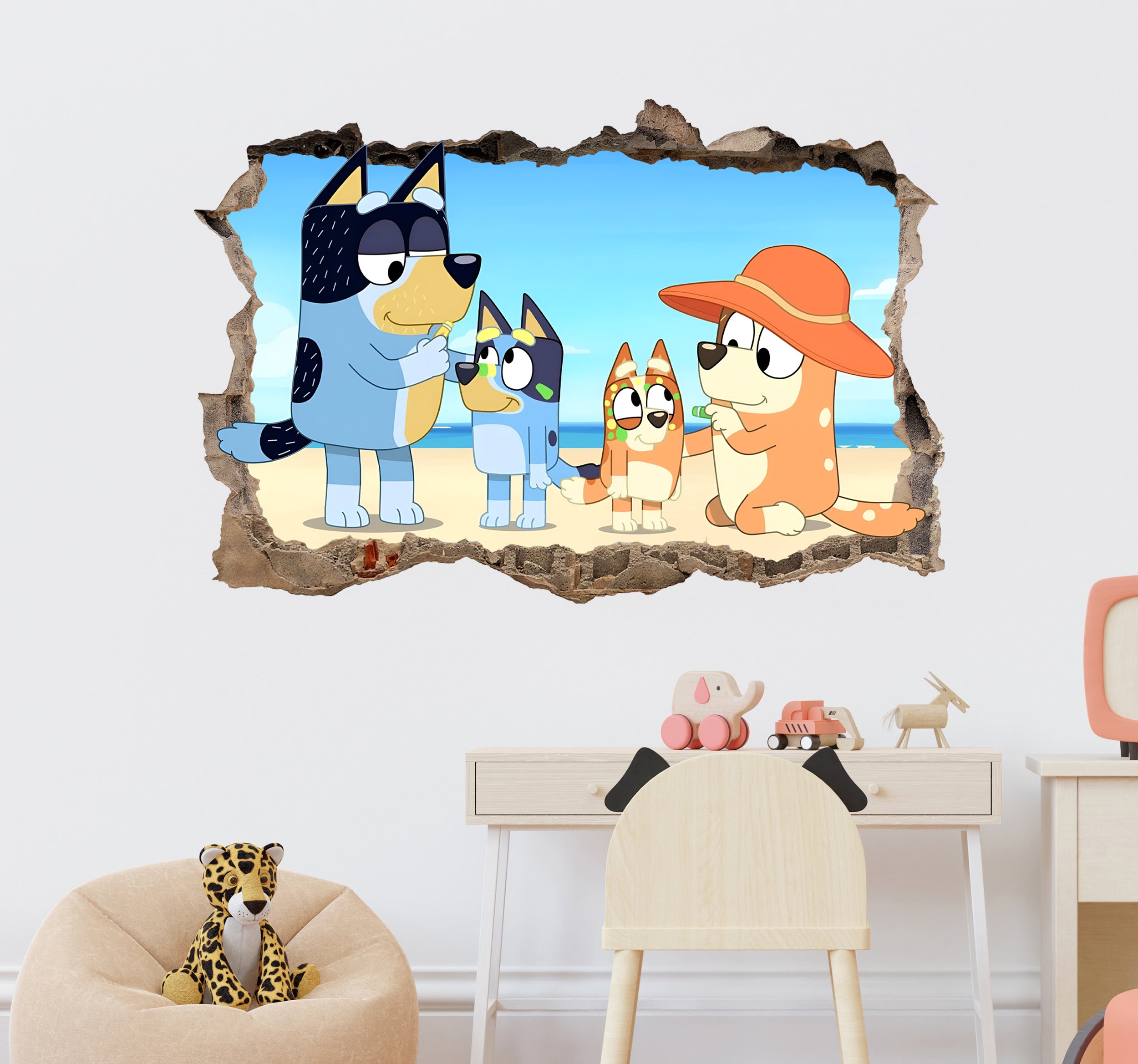 Bluey 3D Hole in The Wall Effect Wall Decal Wall Sticker Art