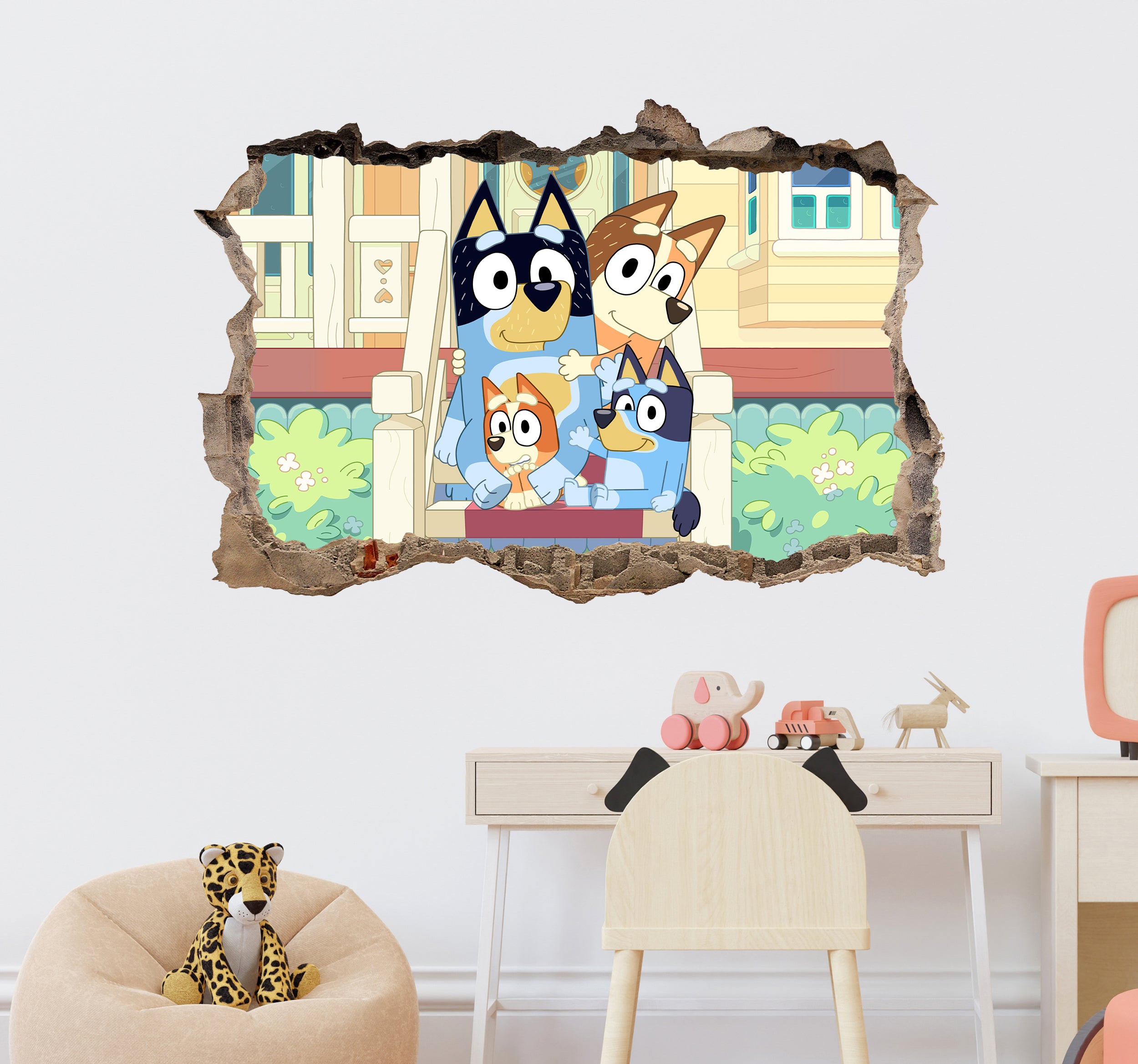 Bluey 3D Hole in The Wall Effect Wall Decal Wall Sticker Art