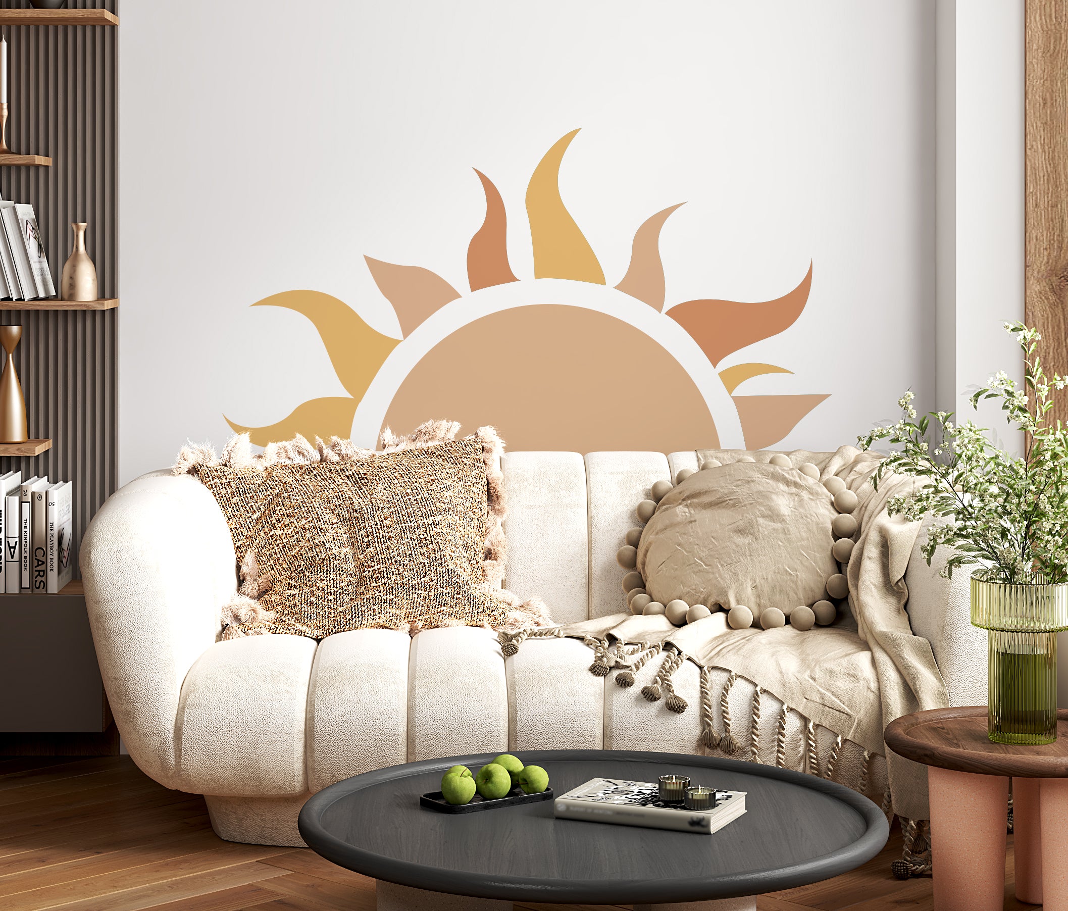 Boho Wall Decal Half Sun Wall Sticker Rising Sun Kids Room Wall Art