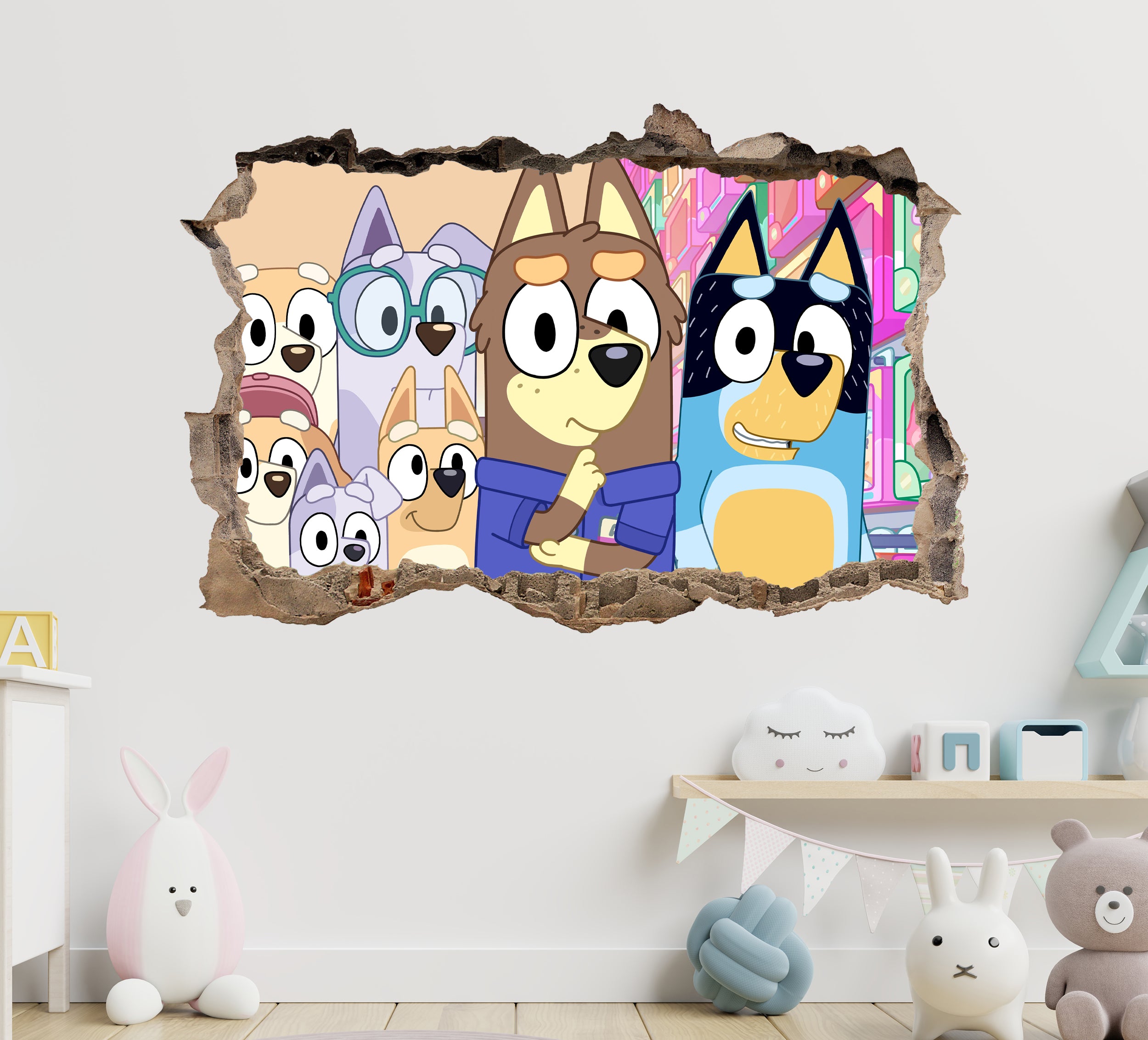 Bluey 3D Hole in The Wall Effect Wall Decal Wall Sticker Art