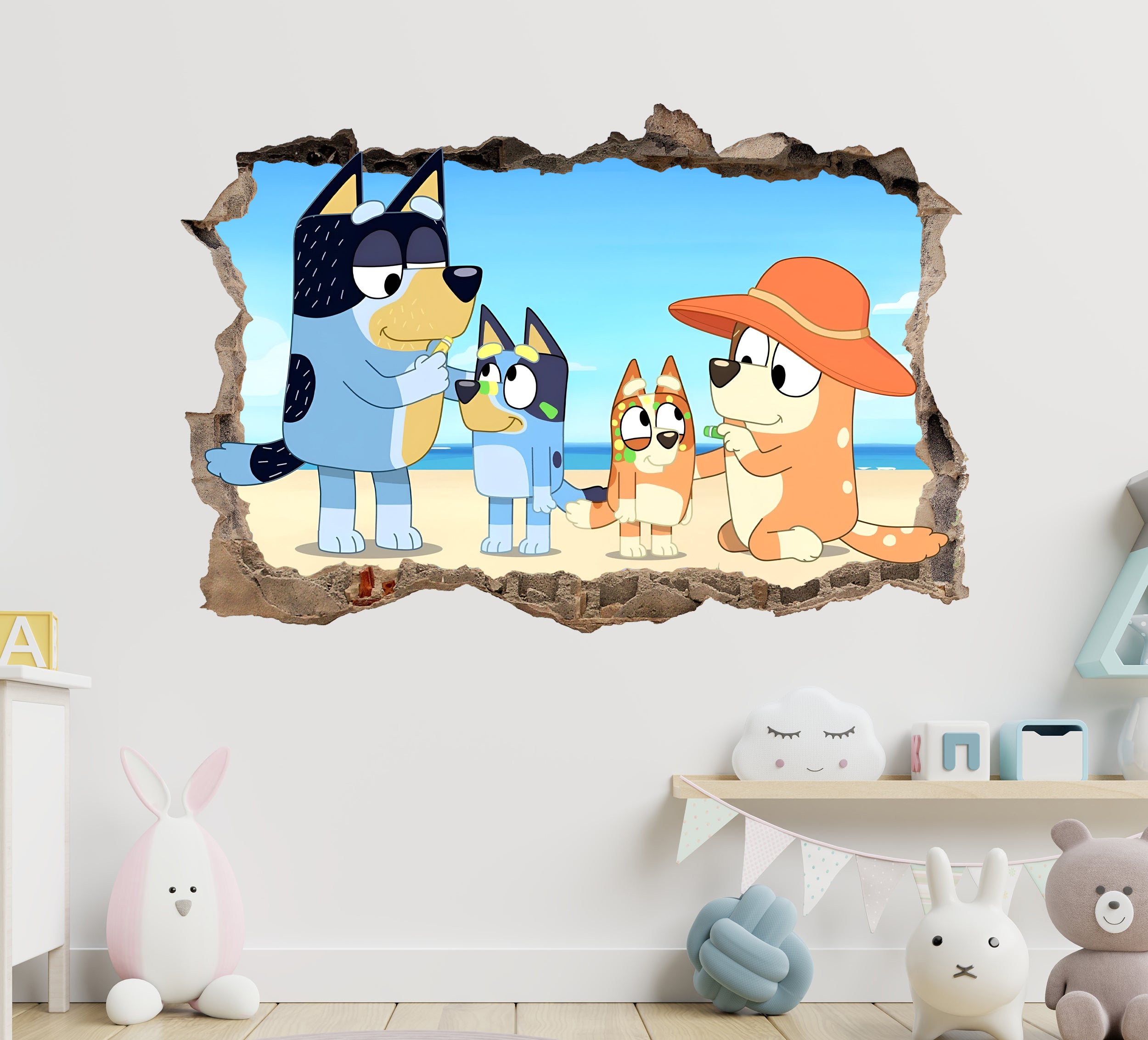 Bluey 3D Hole in The Wall Effect Wall Decal Wall Sticker Art