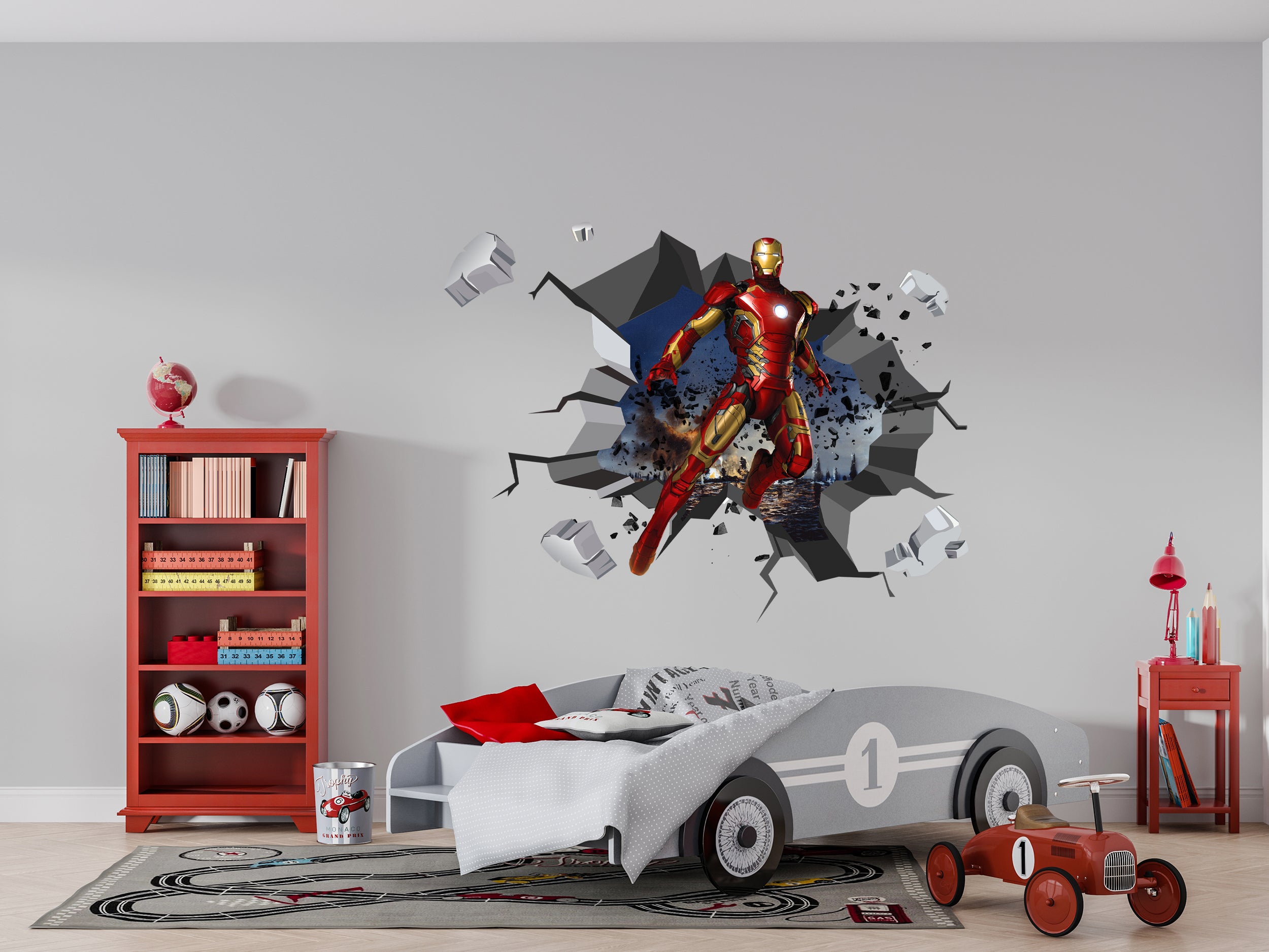 Iron Man Superhero 3D Cracked Hole Wall Sticker Decal Home Decor Art Mural