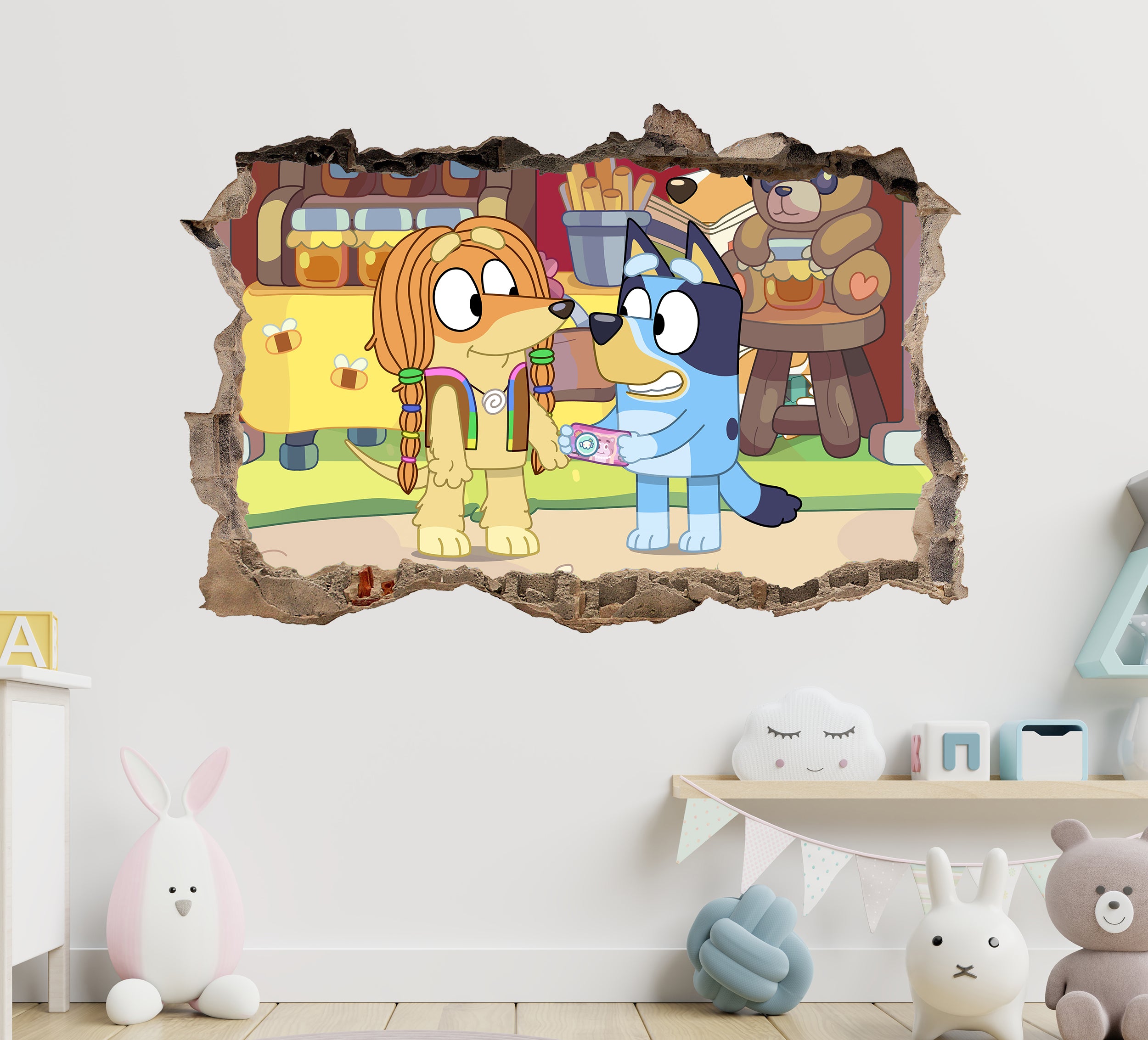 Bluey 3D Hole in The Wall Effect Wall Decal Wall Sticker Art