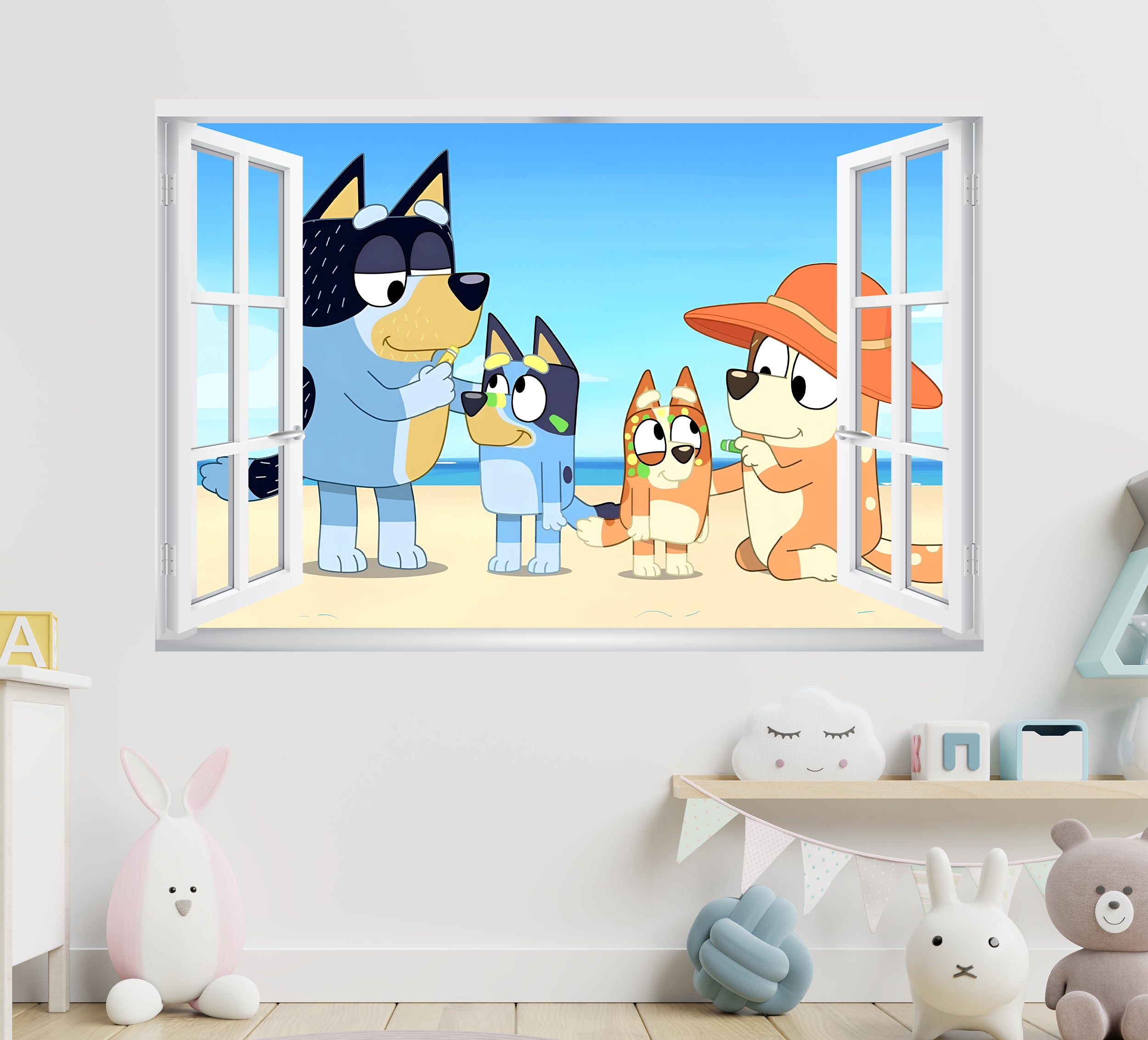 Bluey 3D Window Wall Sticker Decal Home Decor Mural Wall Art