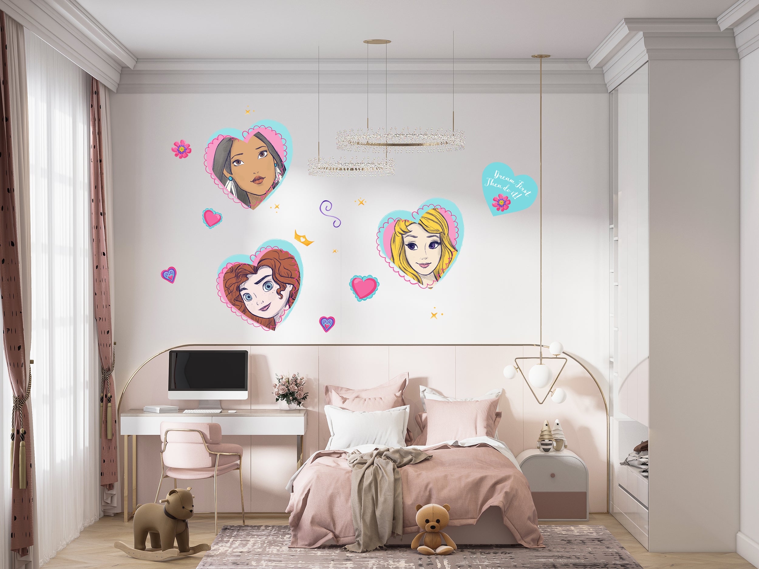 Disney Princess Hearts Set Decals Wall Sticker Decor Art Mural Kids Children Room Mural E49
