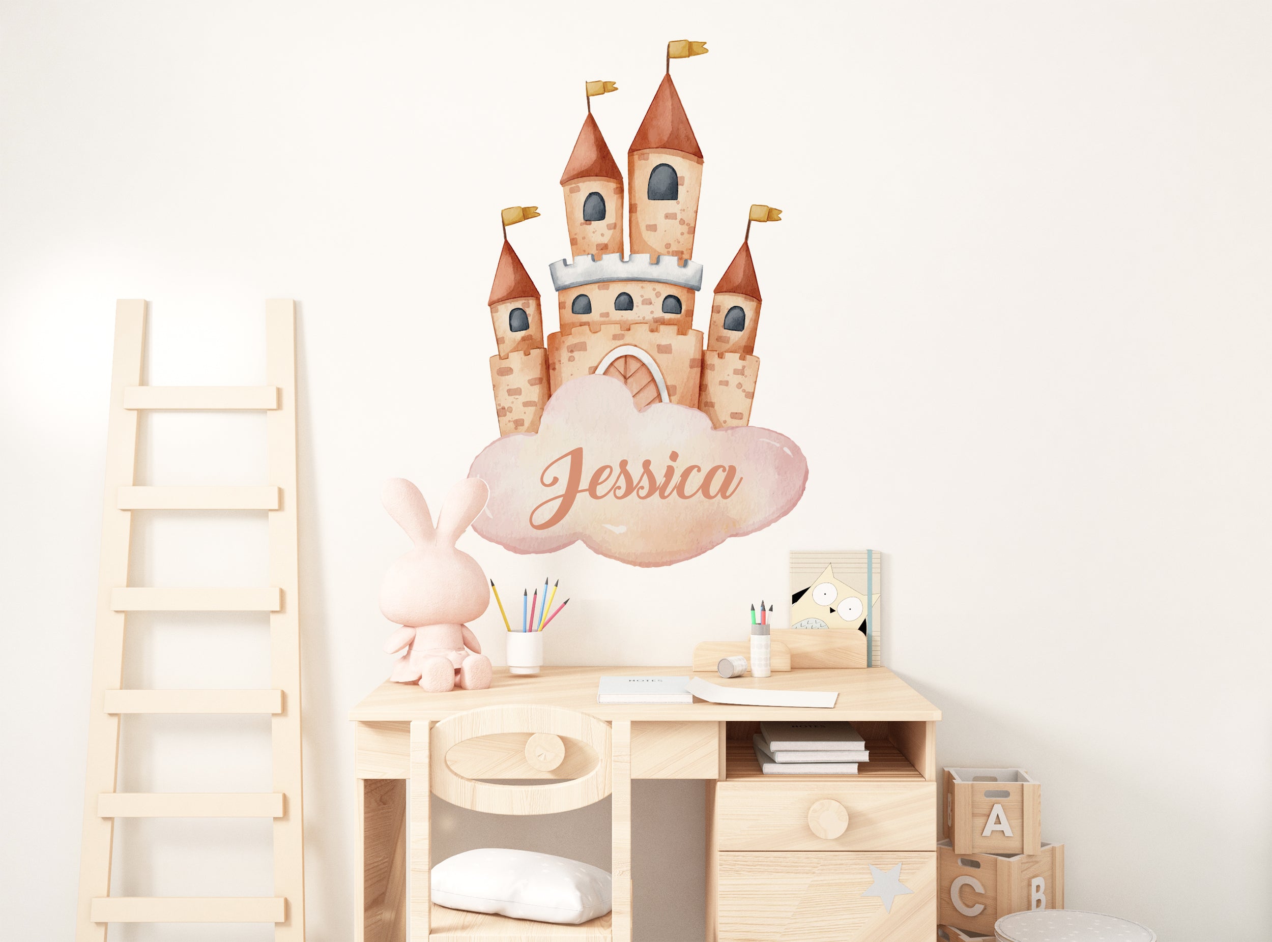 Princess Castle Earth-Tone Personalized Custom Name Wall Sticker Decal Vinyl Mural
