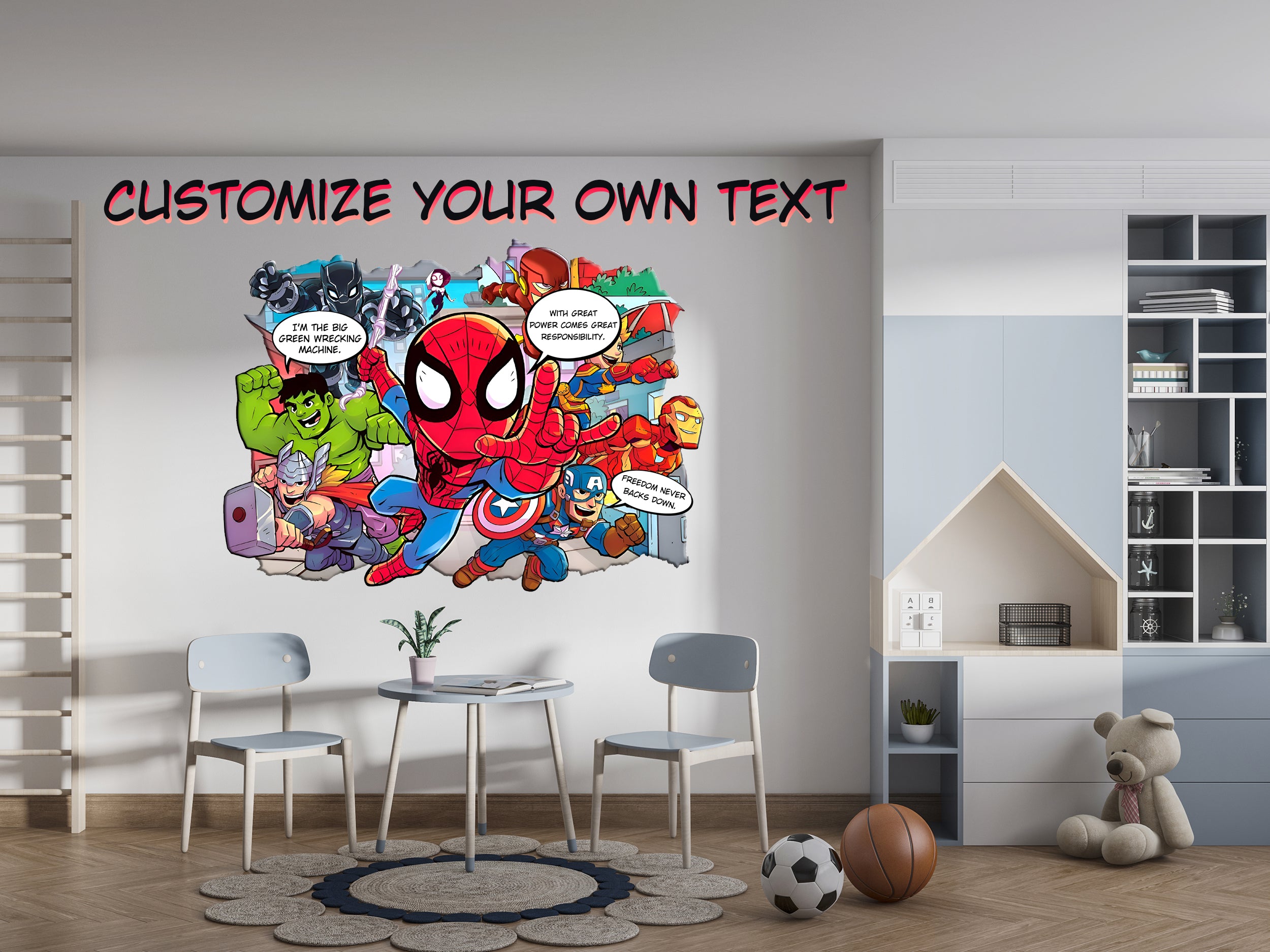 Personalized Spider-man Avengers Superhero Comics Text Wall Stickers Custom Name Children's Popular Characters Room Decorations Removable Decal Home Decor Art AVG04