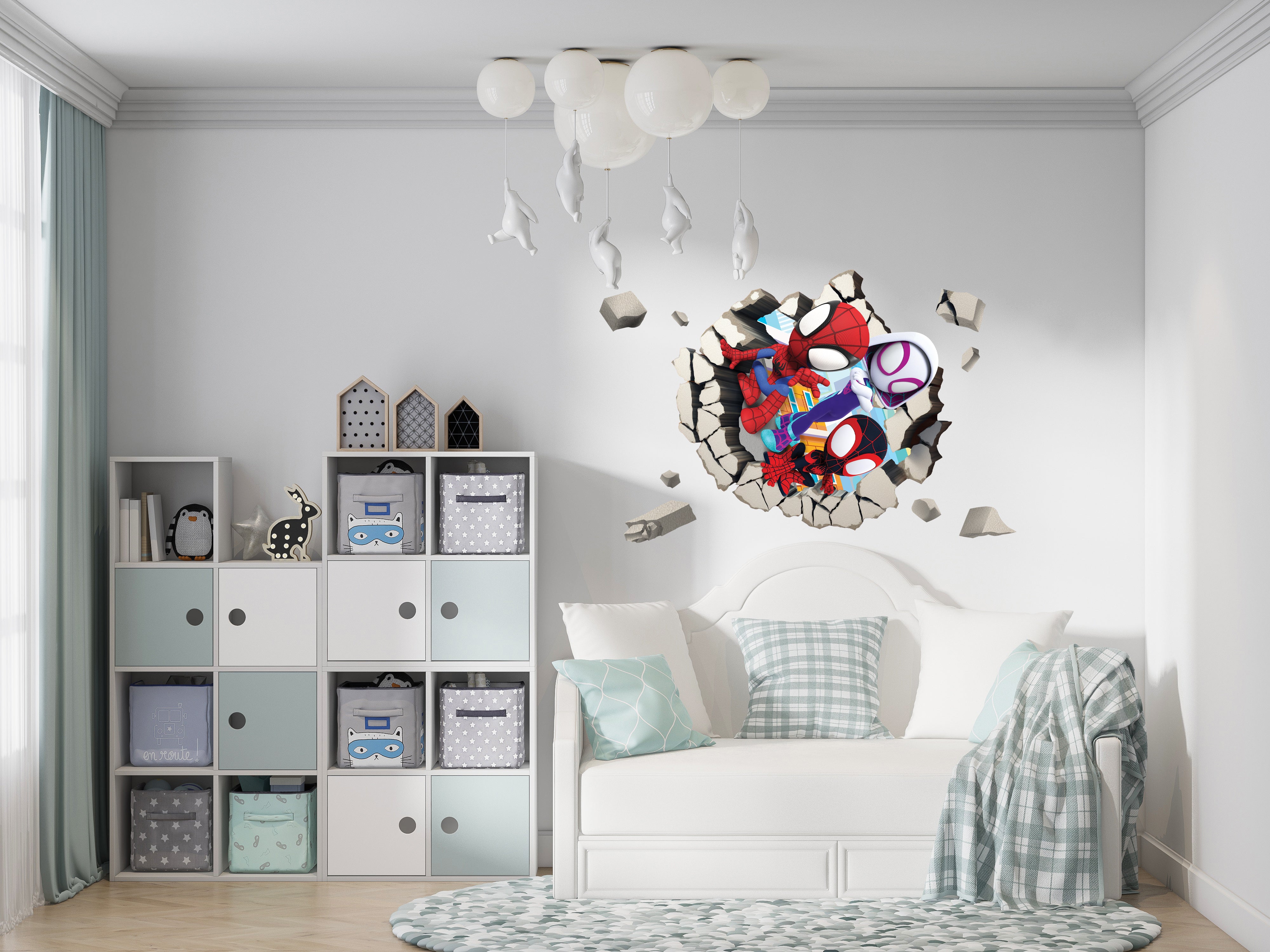 Spidey And His Amazing Friends Wall Sticker 3D Wall Smashed Hole Effect Decal