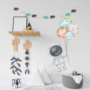 Astronaut Holding Planet Balloons 3D Wall Sticker Decal
