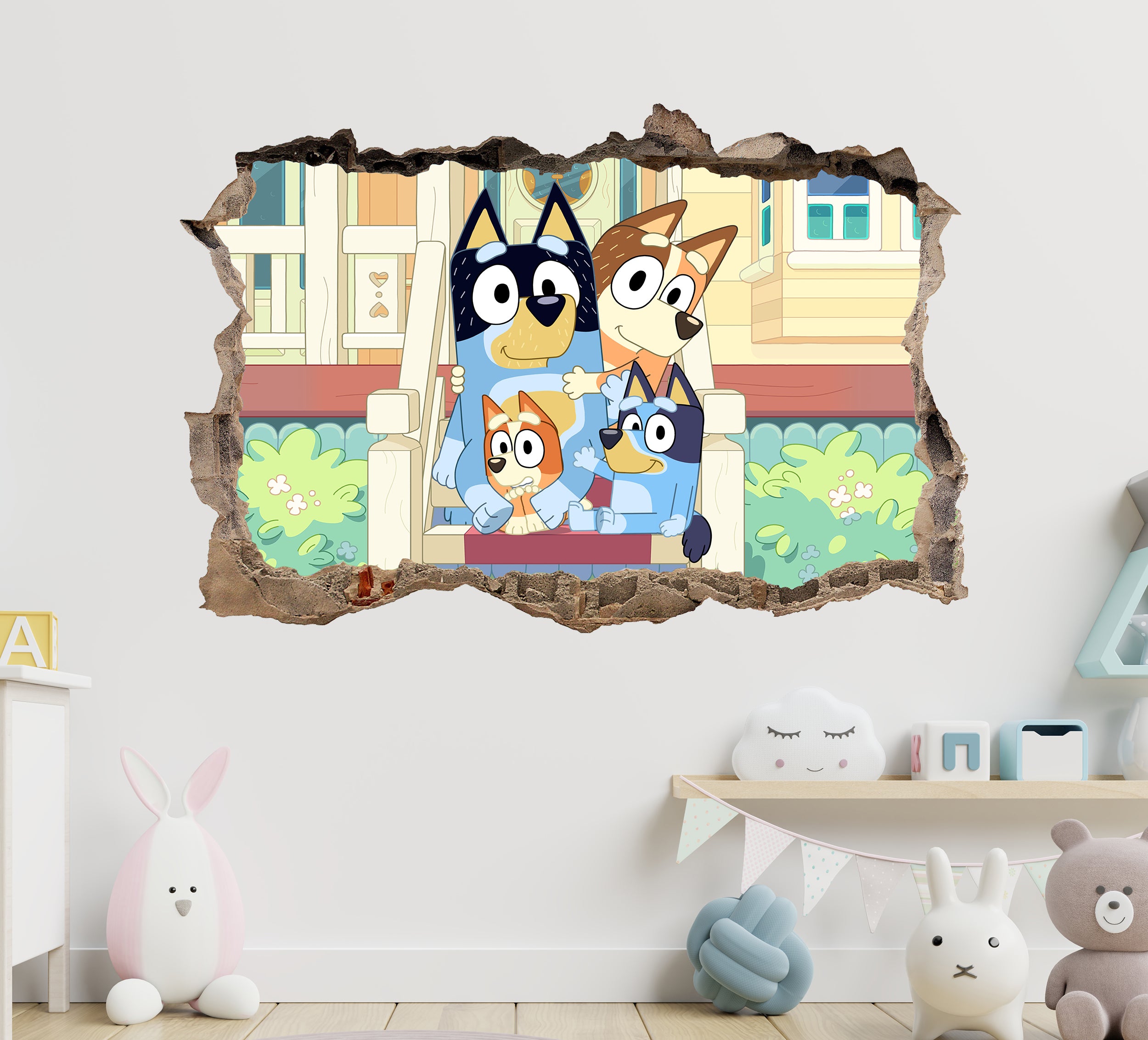 Bluey 3D Hole in The Wall Effect Wall Decal Wall Sticker Art